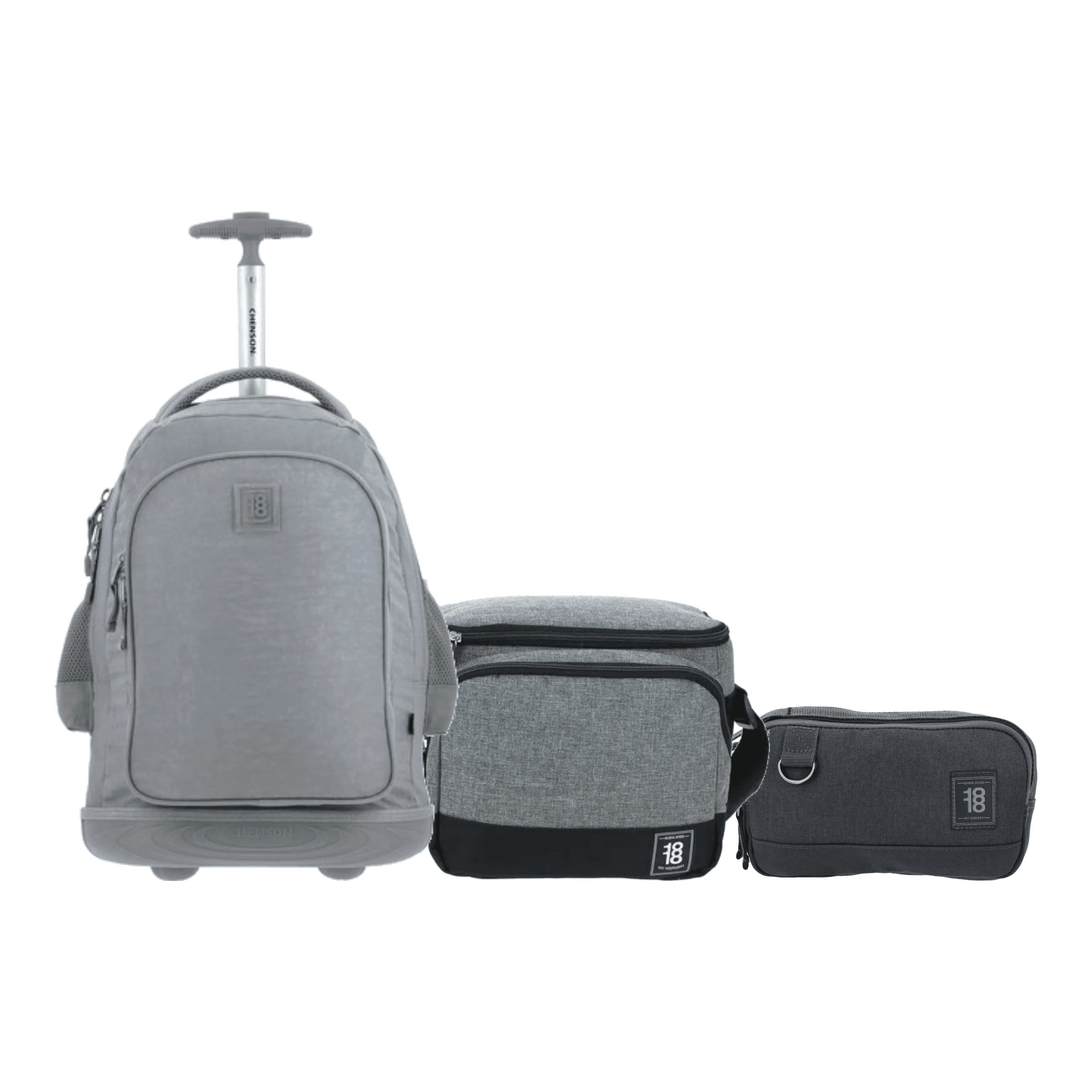 Kit Escolar 1818 by Chenson (Mochila con Ruedas + Lonchera + Lapicera) Gris Juvenil, modelo 1870145-2-KC3