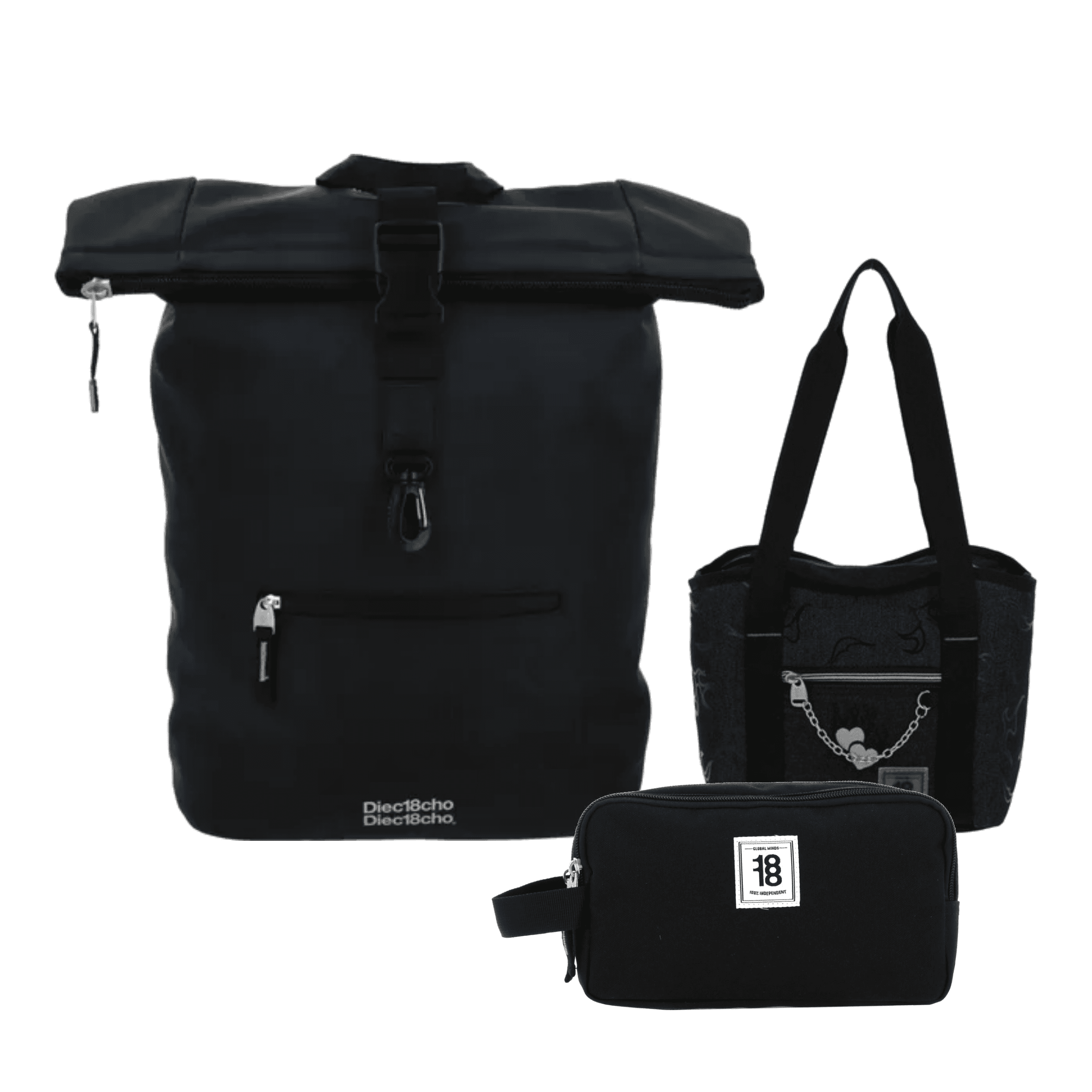 Kit Escolar 1818 by Chenson (Mochila + Lonchera + Lapicera) Negro Juvenil - Modelo 1870777, modelo 1870777-3-KC3
