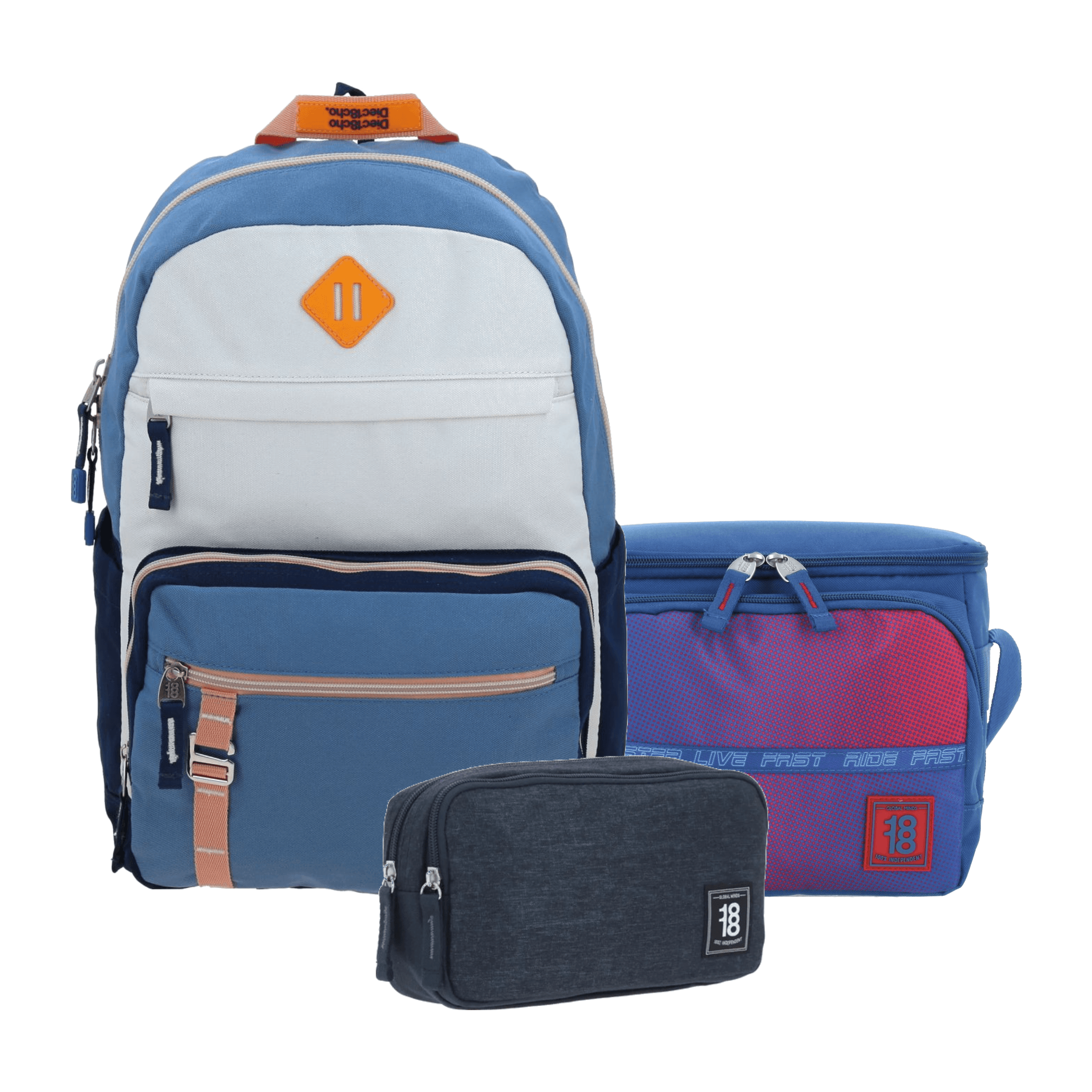 Kit Escolar 1818 by Chenson (Mochila + Lonchera + Lapicera) Azul Juvenil - Modelo 1870917, modelo 1870917-9-KC3