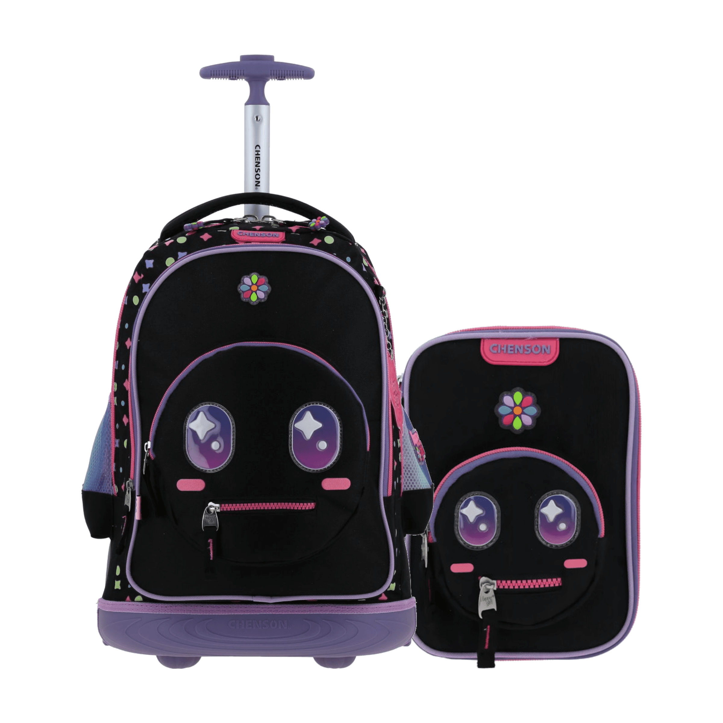 Kit Escolar Happy Girl by Chenson Mochila con Ruedas + Lapicera Negro Infantil, modelo HG66429-3-KC2A