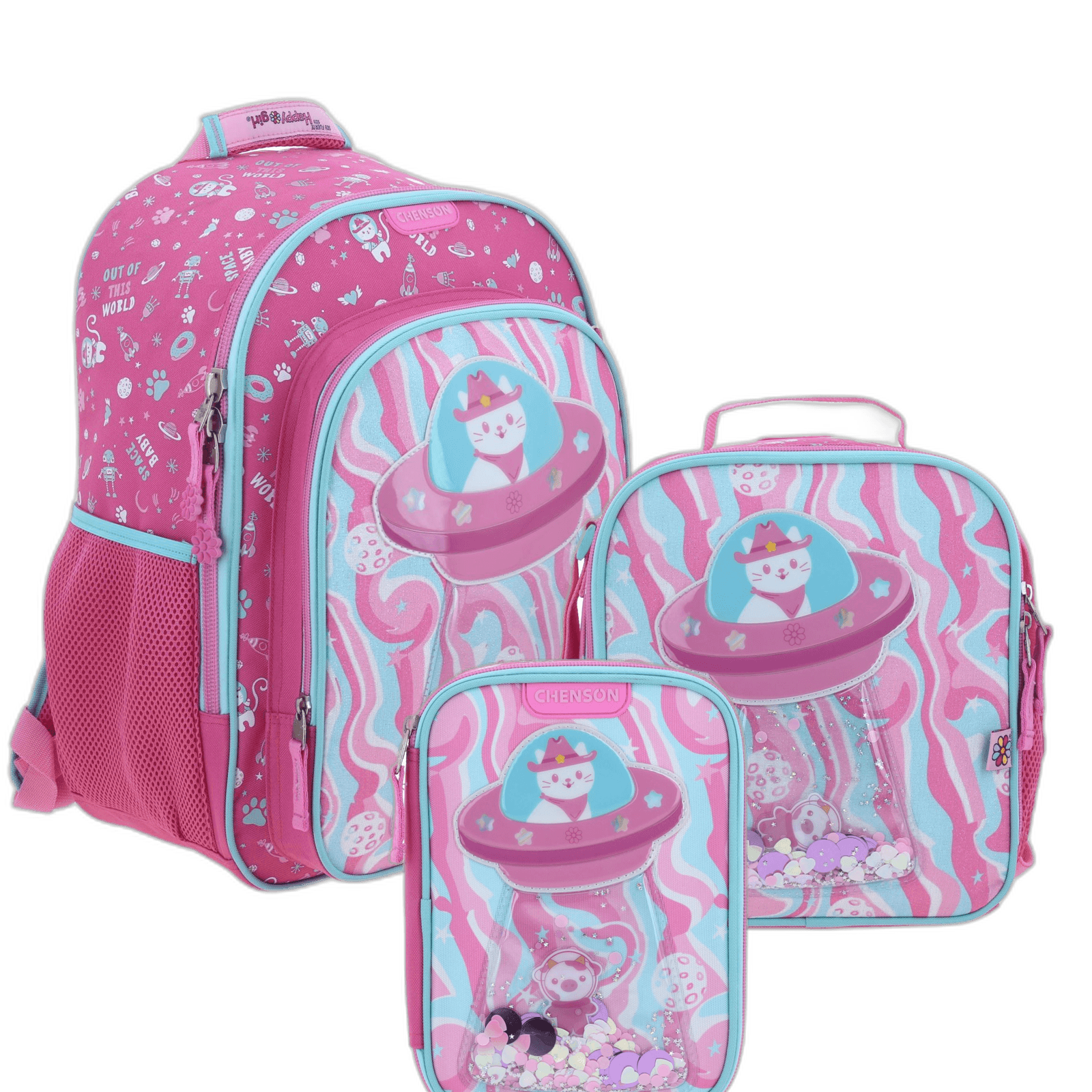 Kit Escolar Happy Girl by Chenson (Mochila + Lonchera + Lapicera) infantil, modelo HG70157-KC3
