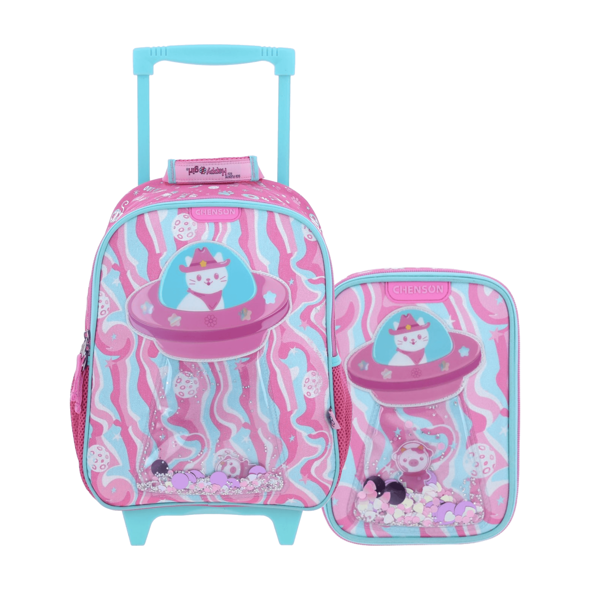 Kit Escolar Happy Girl by Chenson (Mochila con Ruedas + Lapicera) Rosa Infantil - Modelo HG70162, modelo HG70162-P-KB2A