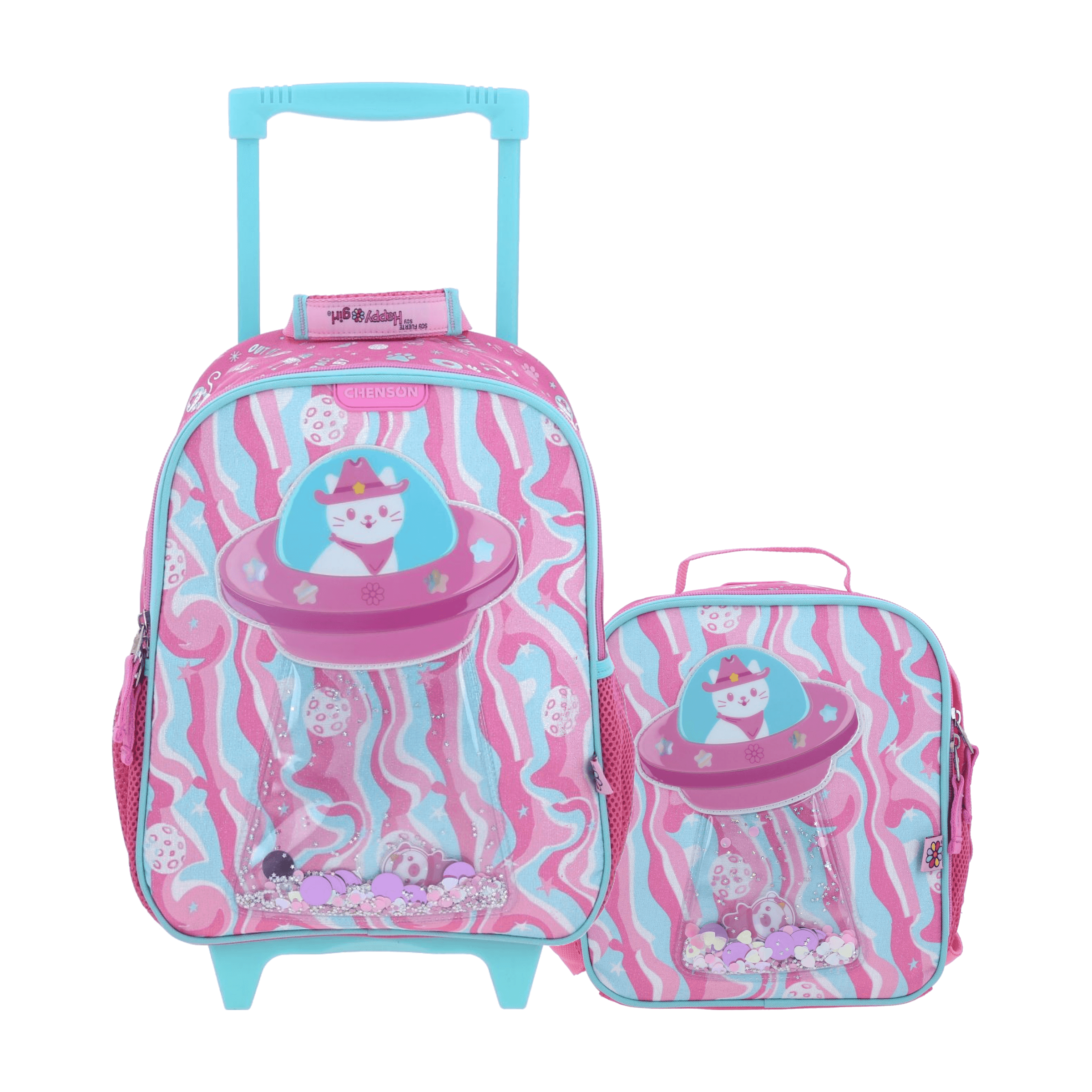 Kit Escolar Happy Girl by Chenson (Mochila con Ruedas + Lonchera) Rosa Infantil - Modelo HG70162, modelo HG70162-P-KB2O