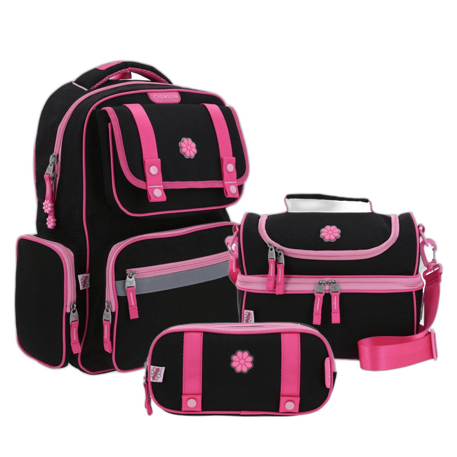 Kit Escolar Happy Girl by Chenson (Mochila + Lonchera + Lapicera) Negro Infantil, modelo HG70204-3-KC3