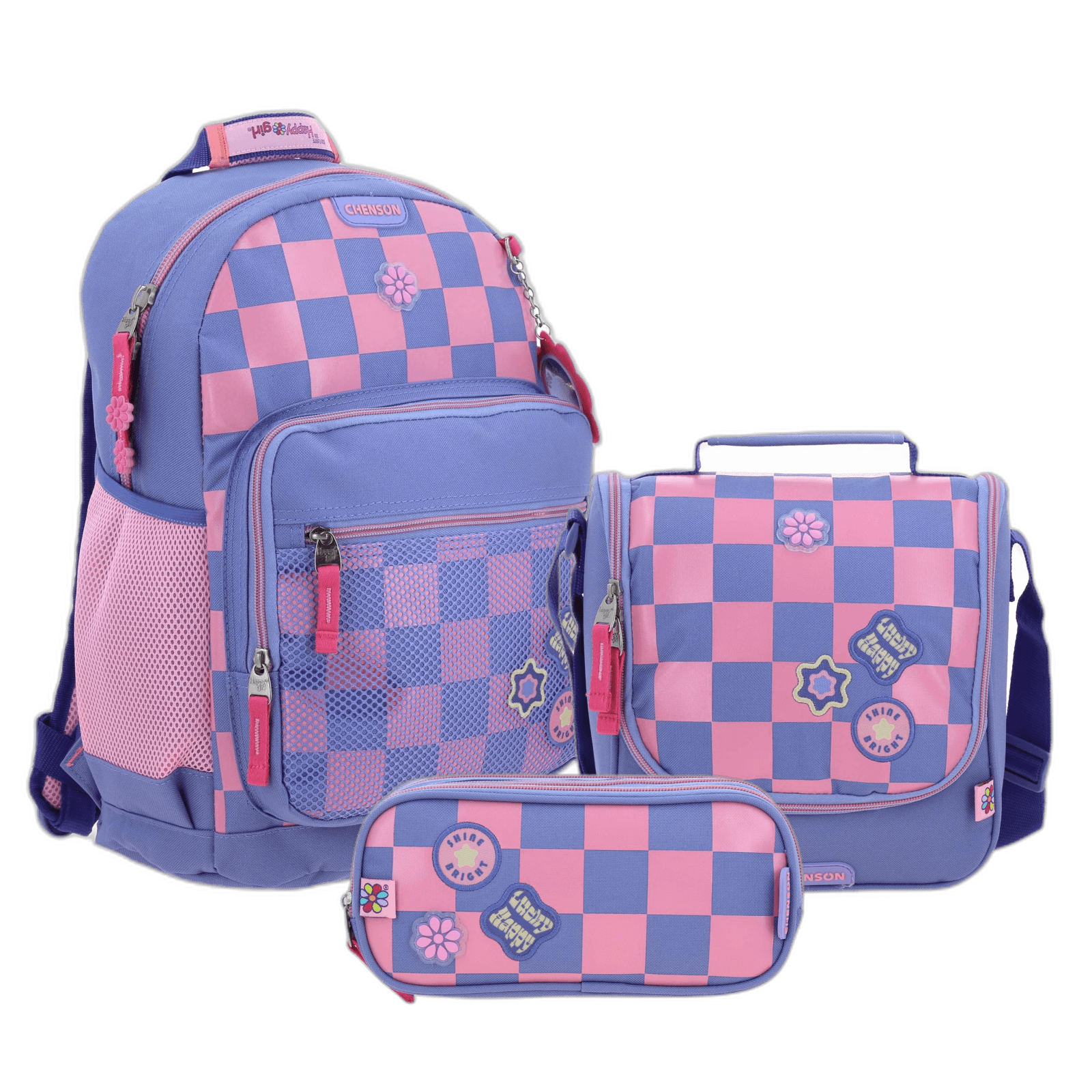 Kit Escolar Happy Girl by Chenson (Mochila + Lonchera + Lapicera) infantil., modelo HG70235-KC3