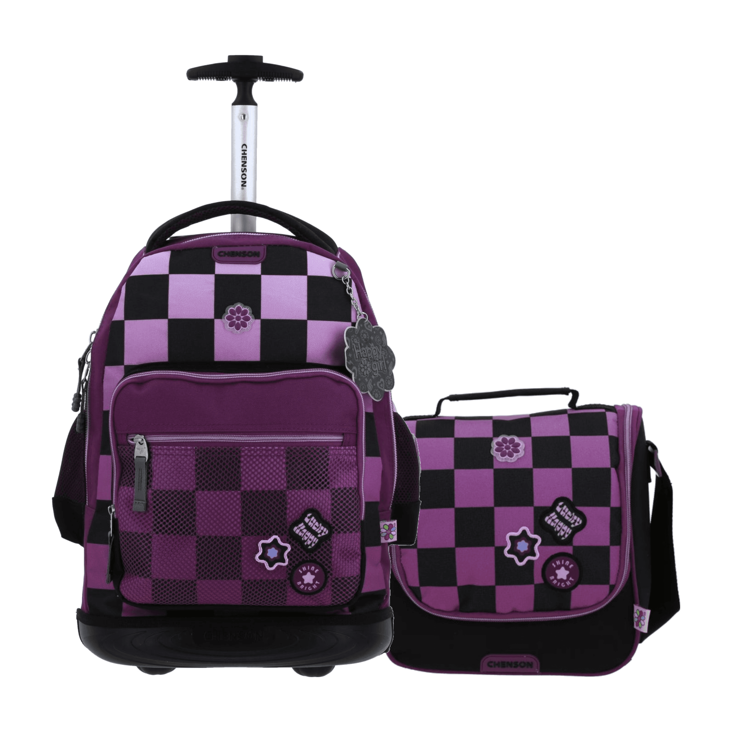 Kit Escolar Happy Girl by Chenson Mochila con Ruedas + Lonchera Negro Infantil - Modelo HG70238, modelo HG70238-3-KB2O