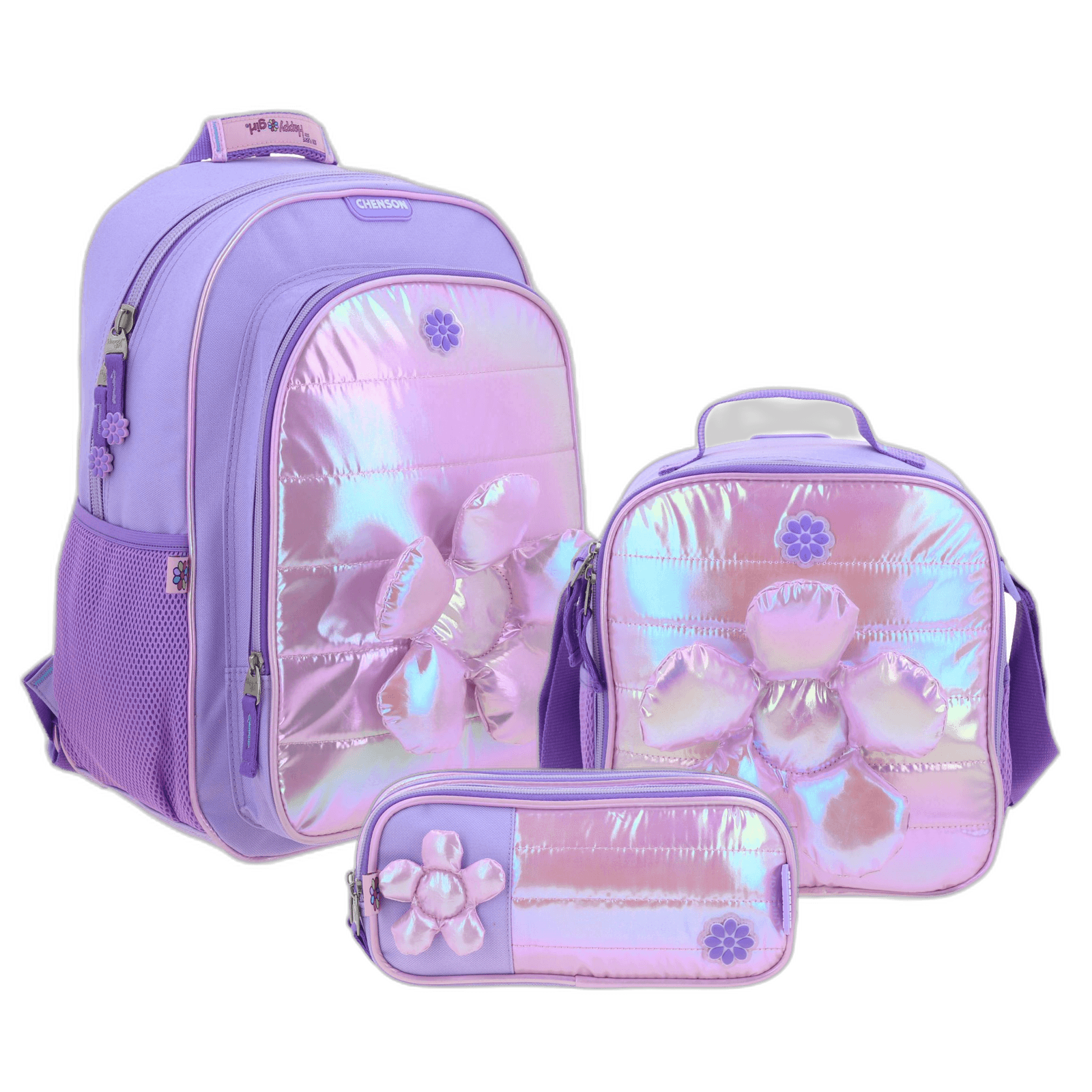 Kit Escolar Happy Girl by Chenson (Mochila + Lonchera + Lapicera) infantil, modelo HG70328-KC3