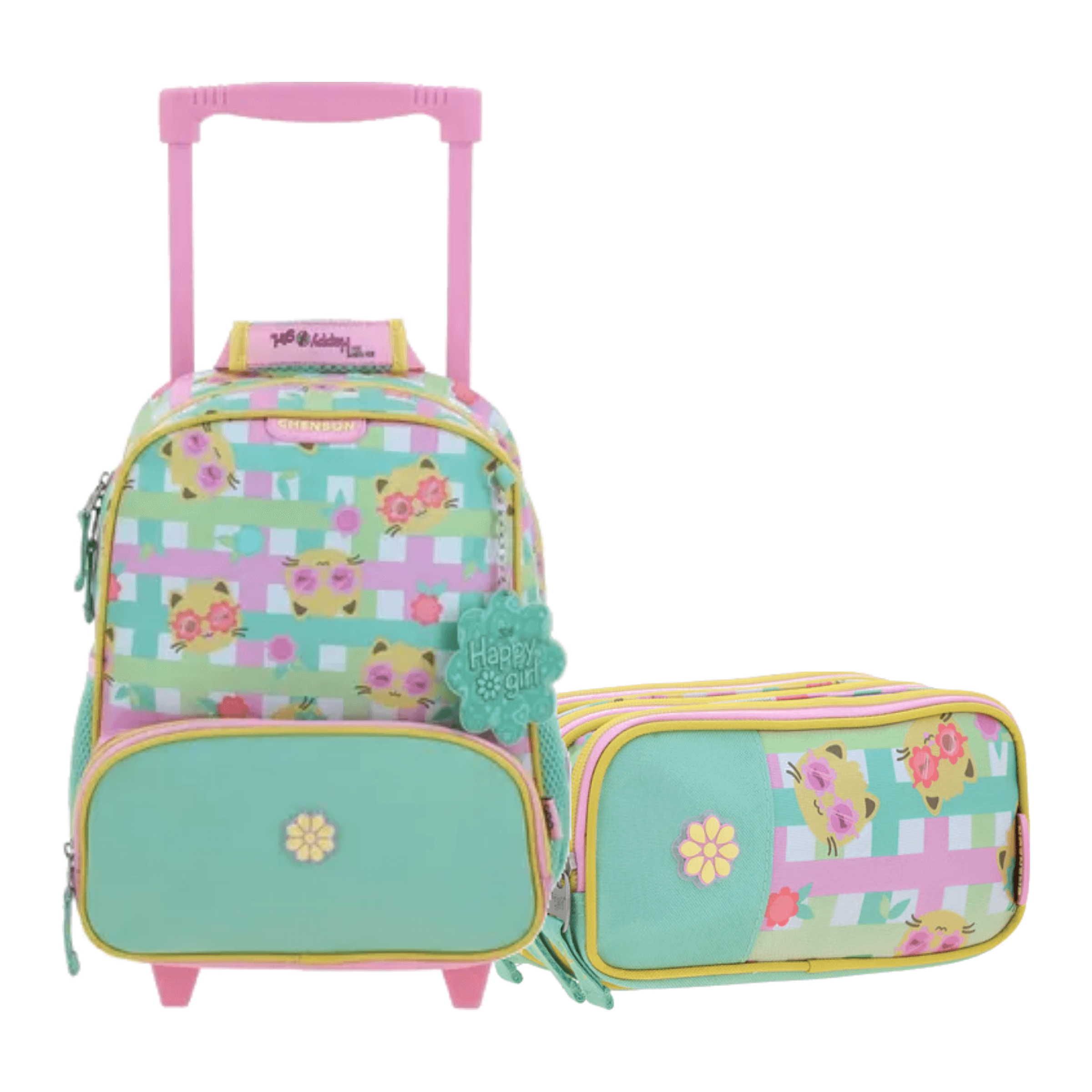 Kit Escolar Happy Girl by Chenson (Mochila con Ruedas + Lapicera) Rosa Infantil - Modelo HG70709, modelo HG70709-P-KB2A