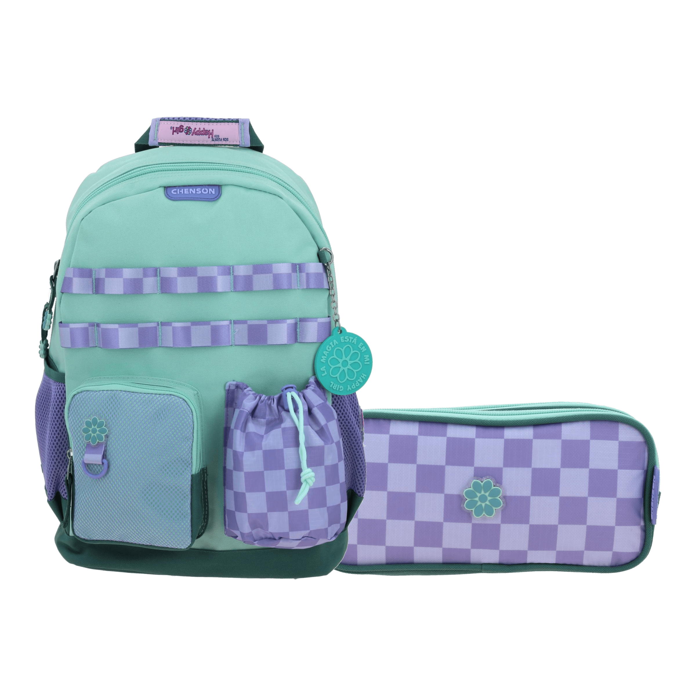 Kit Escolar Happy Girl by Chenson (Mochila + Lapicera) Verde Infantil, modelo HG70897-G-KC2A