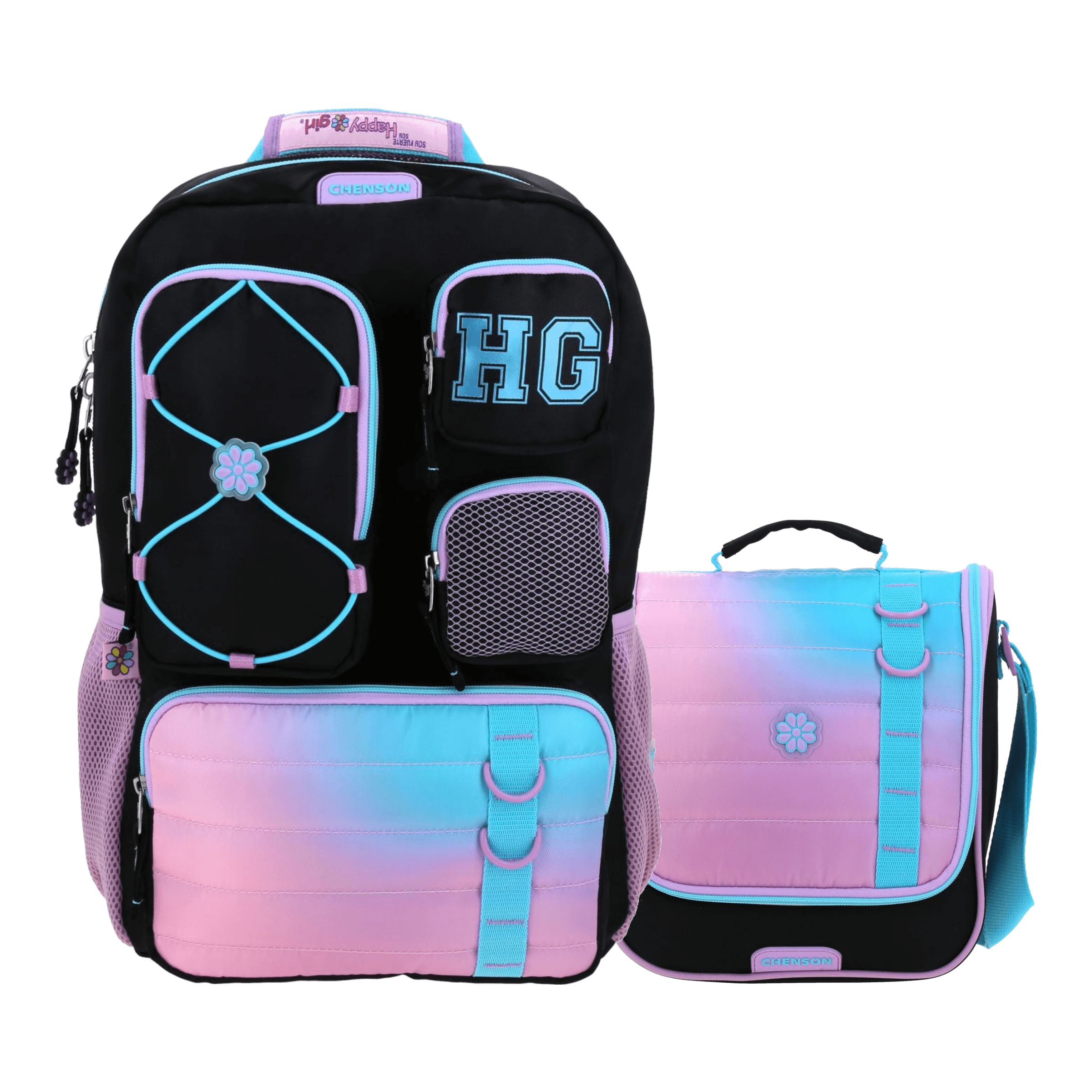 Kit Escolar Happy Girl by Chenson (Mochila + Lonchera) Negro Infantil, modelo HG70962-3-KC2O