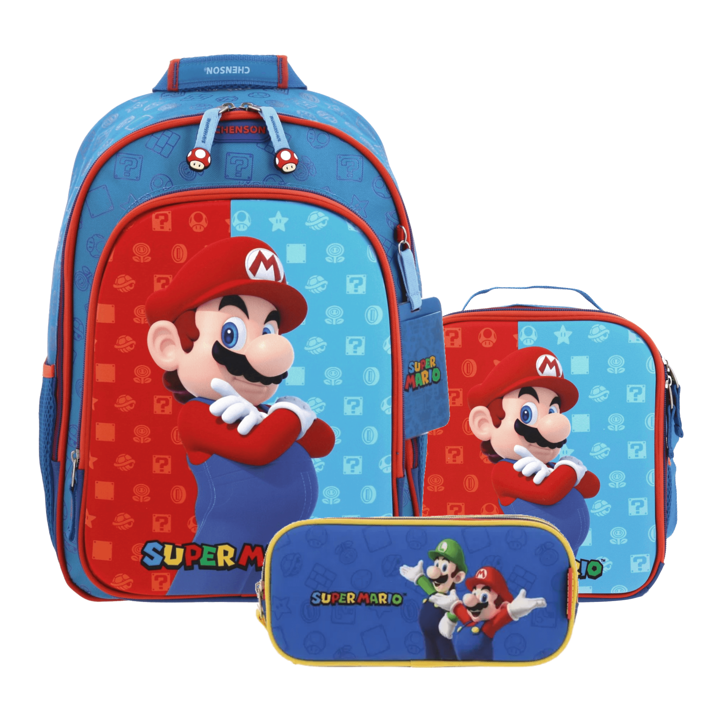 Kit Escolar Mario Bros by Chenson (Mochila + Lonchera + Lapicera) Azul Infantil - Modelo MB66078, modelo MB66078-9-KC3