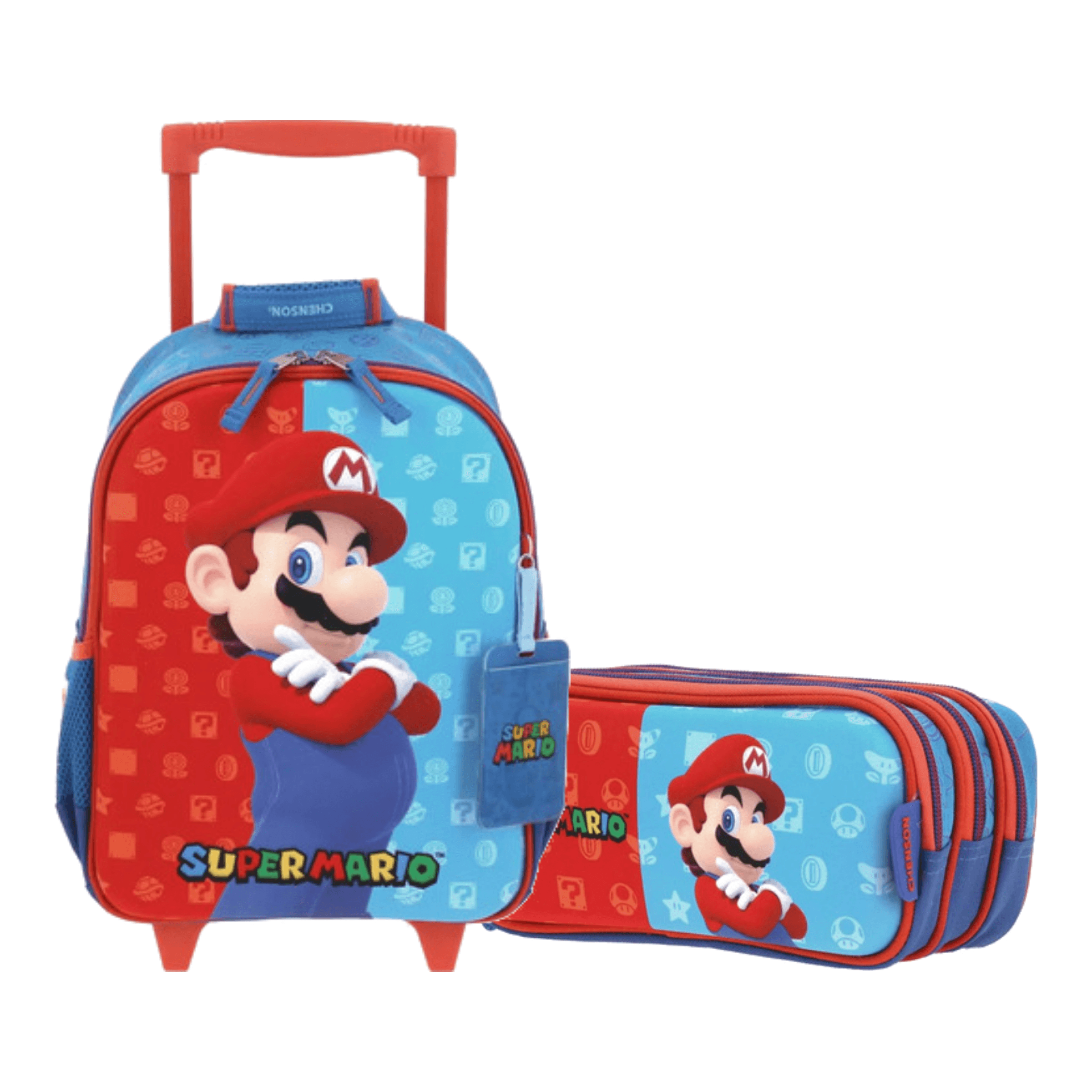 Kit Escolar Mario Bros by Chenson (Mochila con Ruedas + Lapicera) Azul Infantil - Modelo MB66082, modelo MB66082-9-KC2A