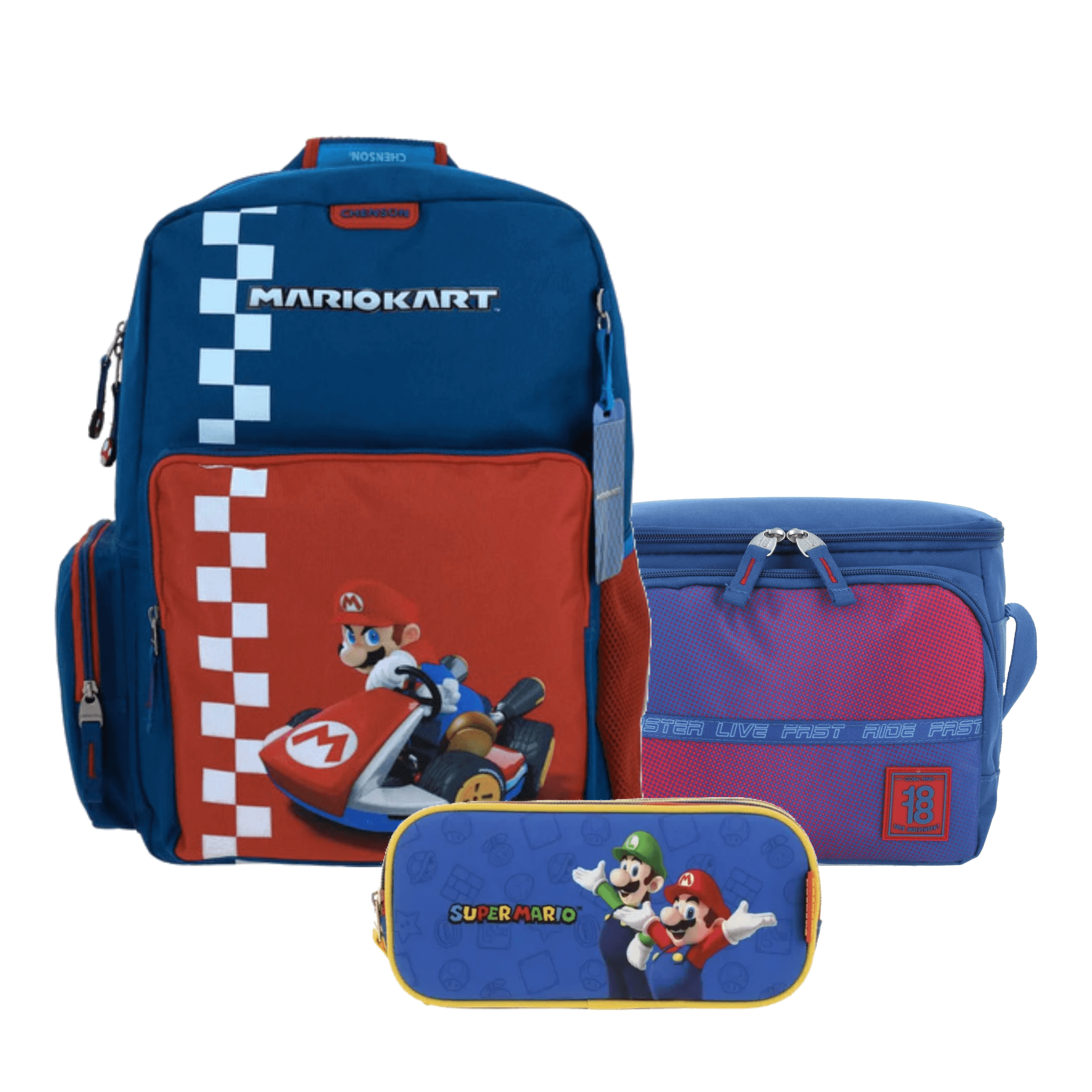 Kit Escolar Mario Bros by Chenson (Mochila + Lonchera + Lapicera) Azul Infantil - Modelo MB70210, modelo MB70210-9-KC3
