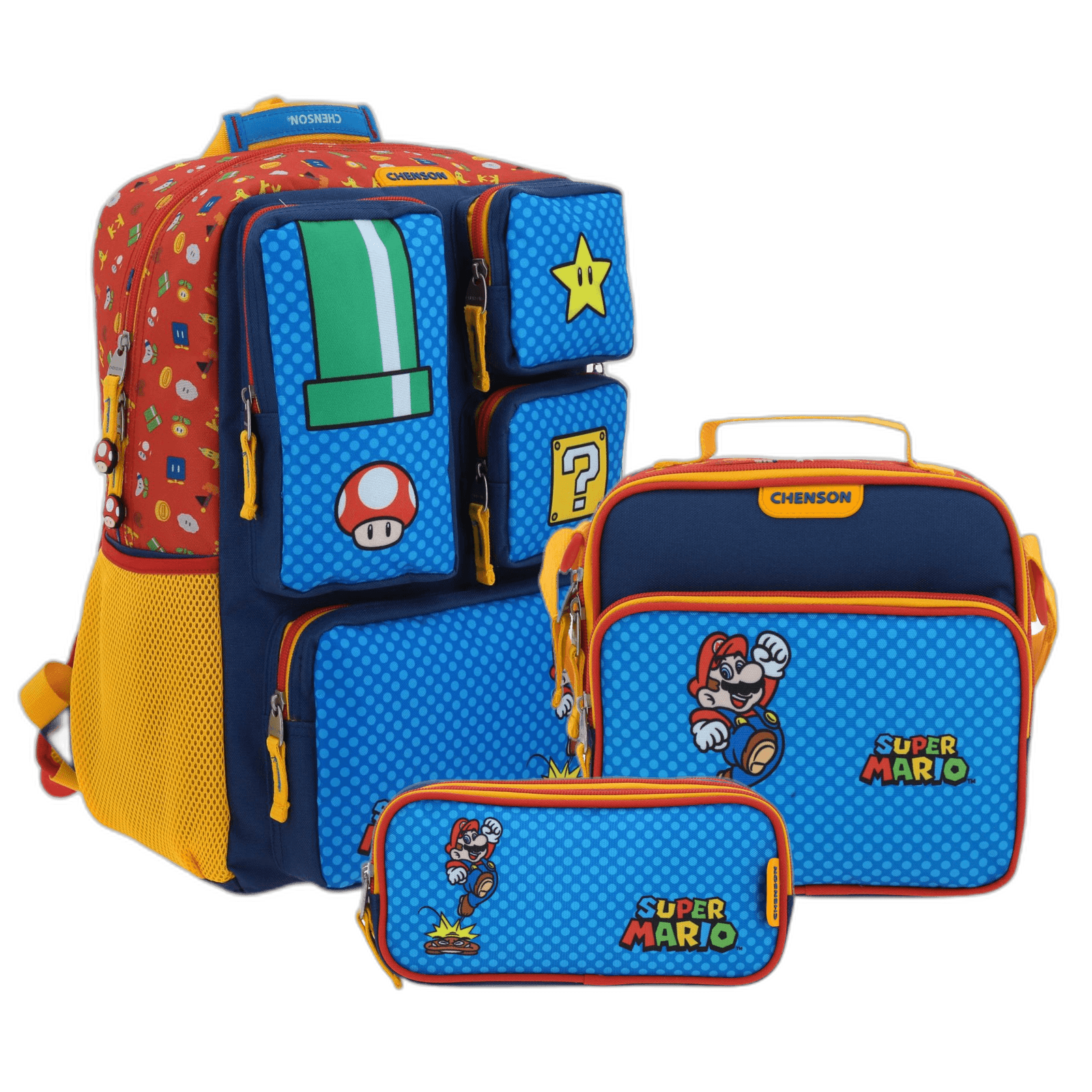 Kit Escolar Mario Bros by Chenson (Mochila + Lonchera + Lapicera) infantil, modelo MB70508-KC3