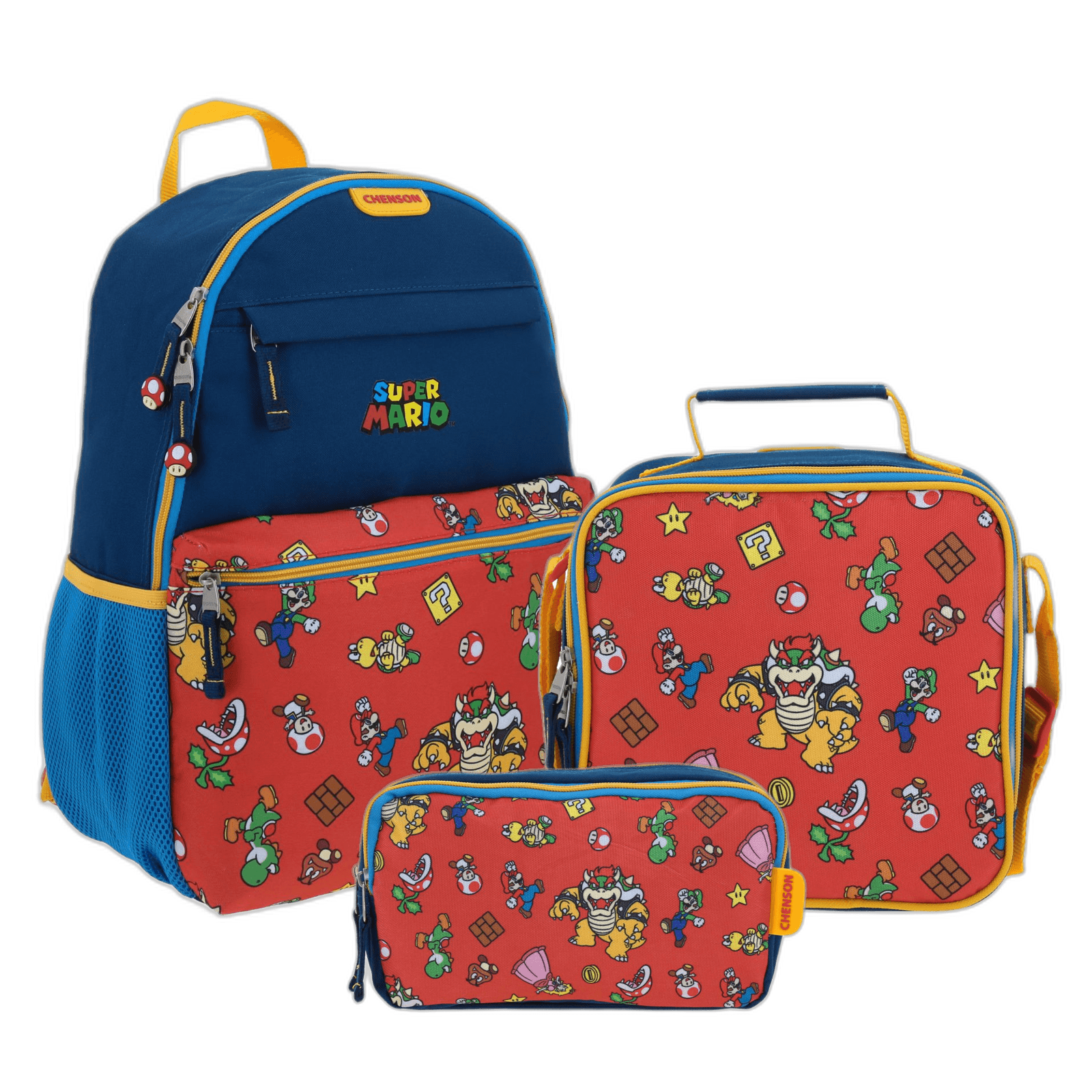 Kit Escolar Mario Bros by Chenson (Mochila + Lonchera + Lapicera) Infantil, modelo MB70520-KC3