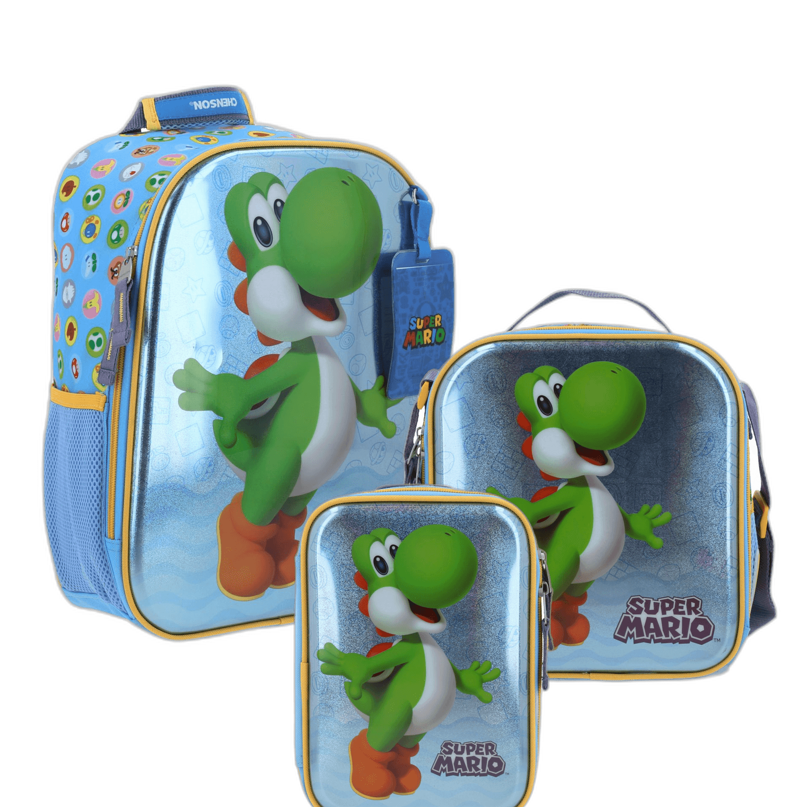 Kit Kinder Mario Bros by Chenson (Mochila + Lonchera + Lapicera) infantil, modelo MB70523-KC3