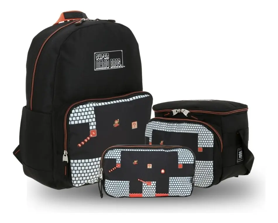 Kit Escolar Mario Bros by Chenson (Mochila + Lonchera + Lapicera) infantil, modelo MB66156-KC3