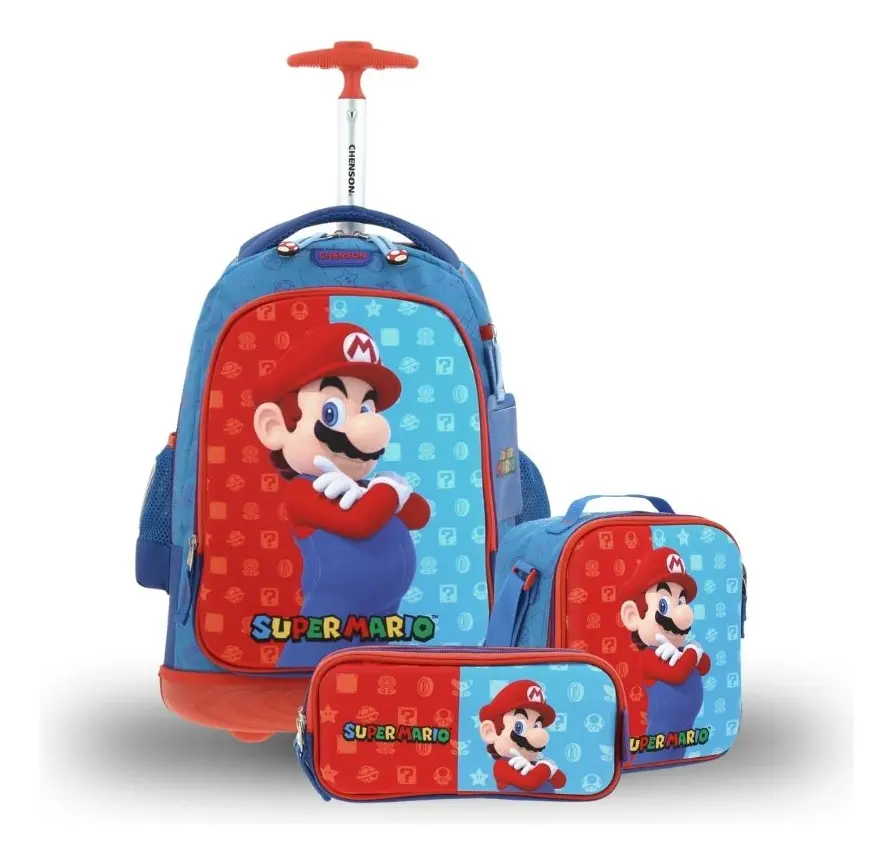 Kit Escolar Mario Bros by Chenson (Mochila + Lonchera + Lapicera) infantil, modelo MB66083-KB3