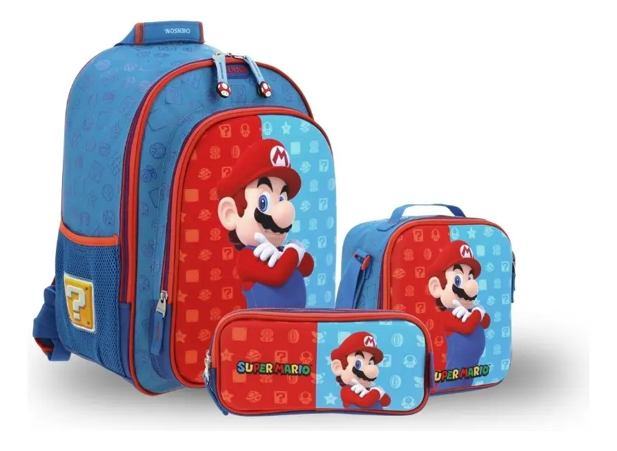 Kit Escolar Mario Bros by Chenson (Mochila + Lonchera + Lapicera) infantil, modelo MB66078-KC3