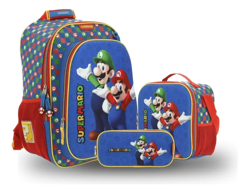 Kit Escolar Mario Bros by Chenson (Mochila + Lonchera + Lapicera) infantil, modelo MB65967-KC3