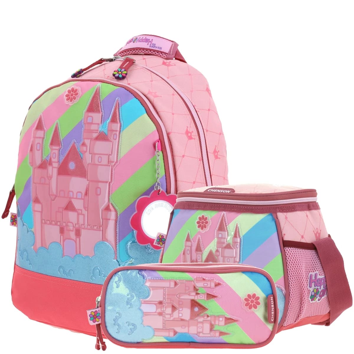 Kit Escolar Happy Girl by Chenson Mochila + Lonchera + Lapicera Infantil, modelo HG66030-KC3