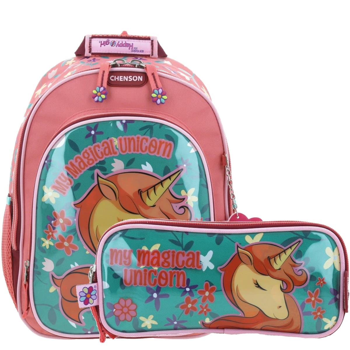 Kit Escolar Happy Girl by Chenson (Mochila + Lapicera) infantil, modelo HG66238-KCA