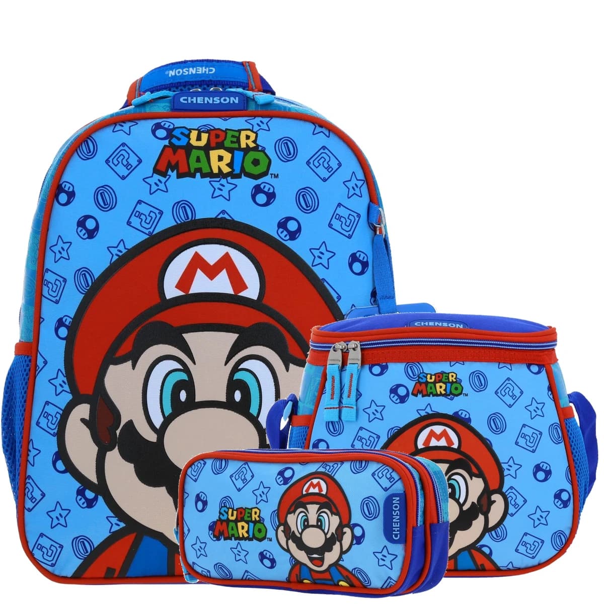 Kit Kinder Chenson Mario Bros: Mochila + Lonchera + Lapicera, modelo MB66130-KC3