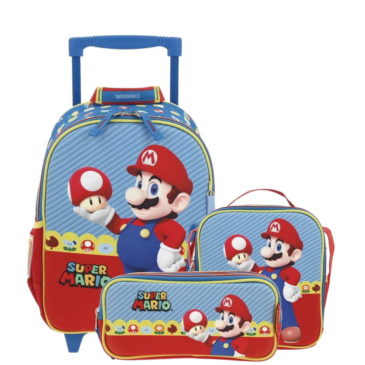 Kit Kinder Mario Bros by Chenson (Mochila + Lonchera + Lapicera) infantil, modelo MB66263-KB3