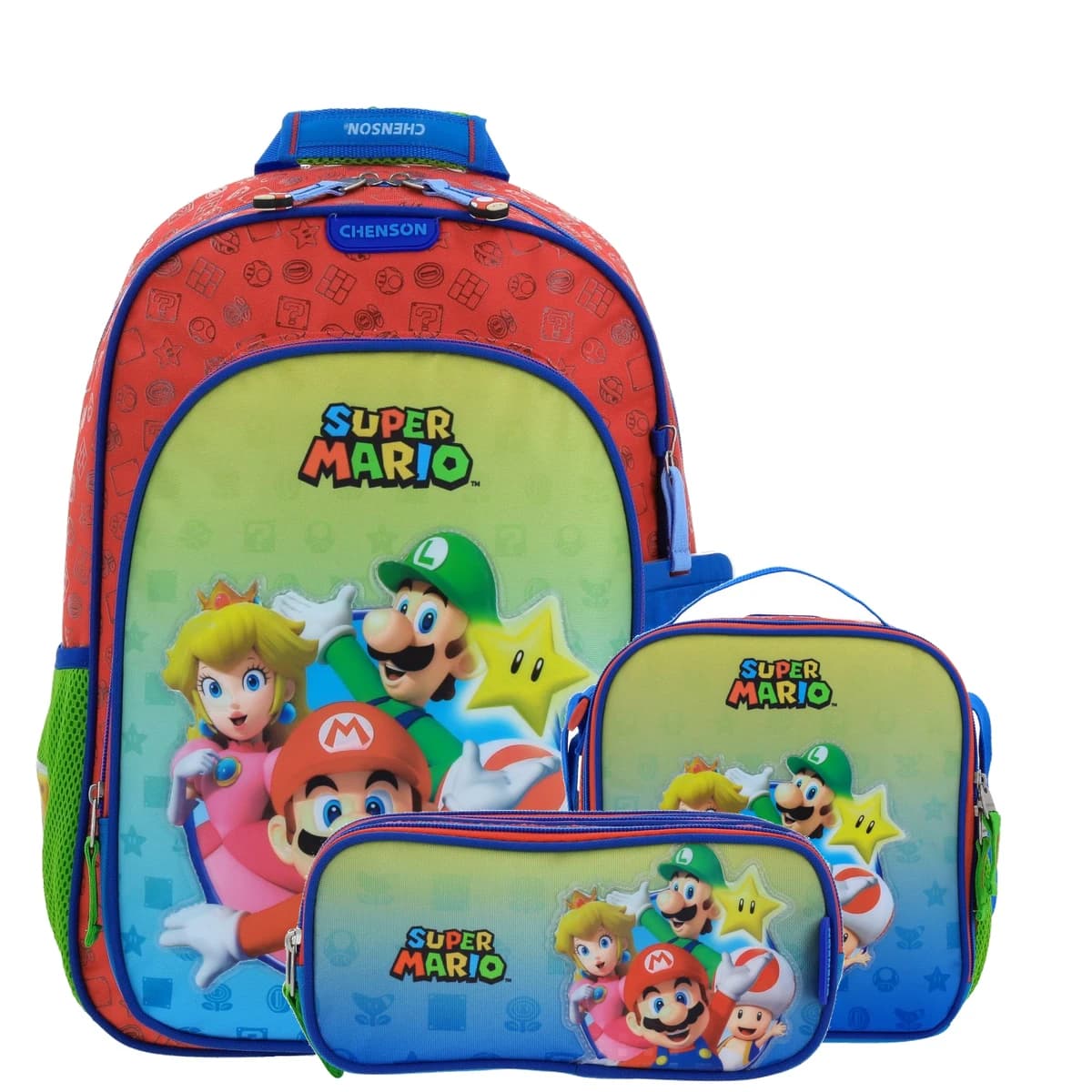 Kit Escolar Mario Bros by Chenson (Mochila + Lonchera + Lapicera) infantil, modelo MB66454-KC3