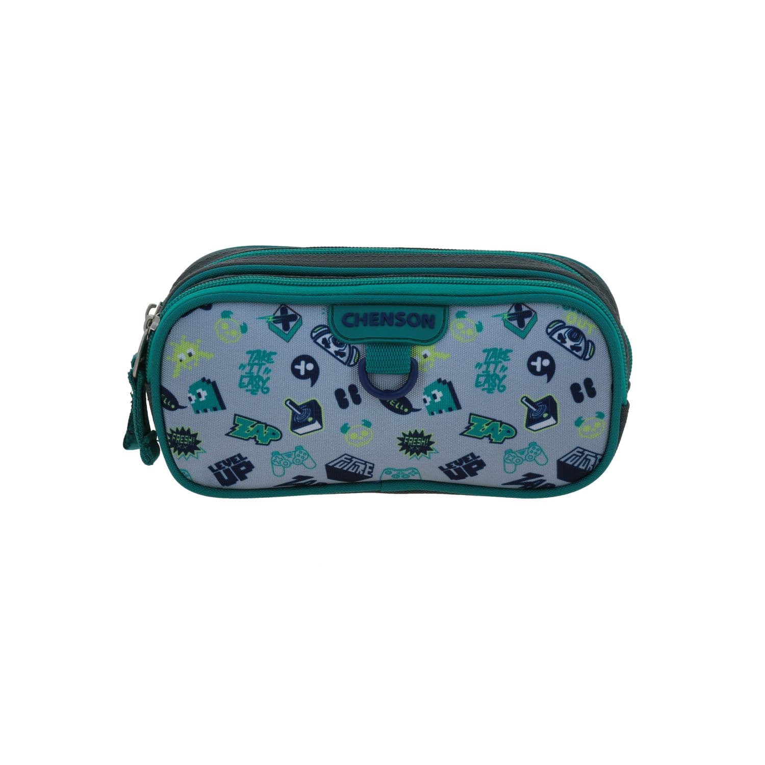 Lapicera escolar gris Chenson Clásico con doble compartimento, modelo CH70775-2