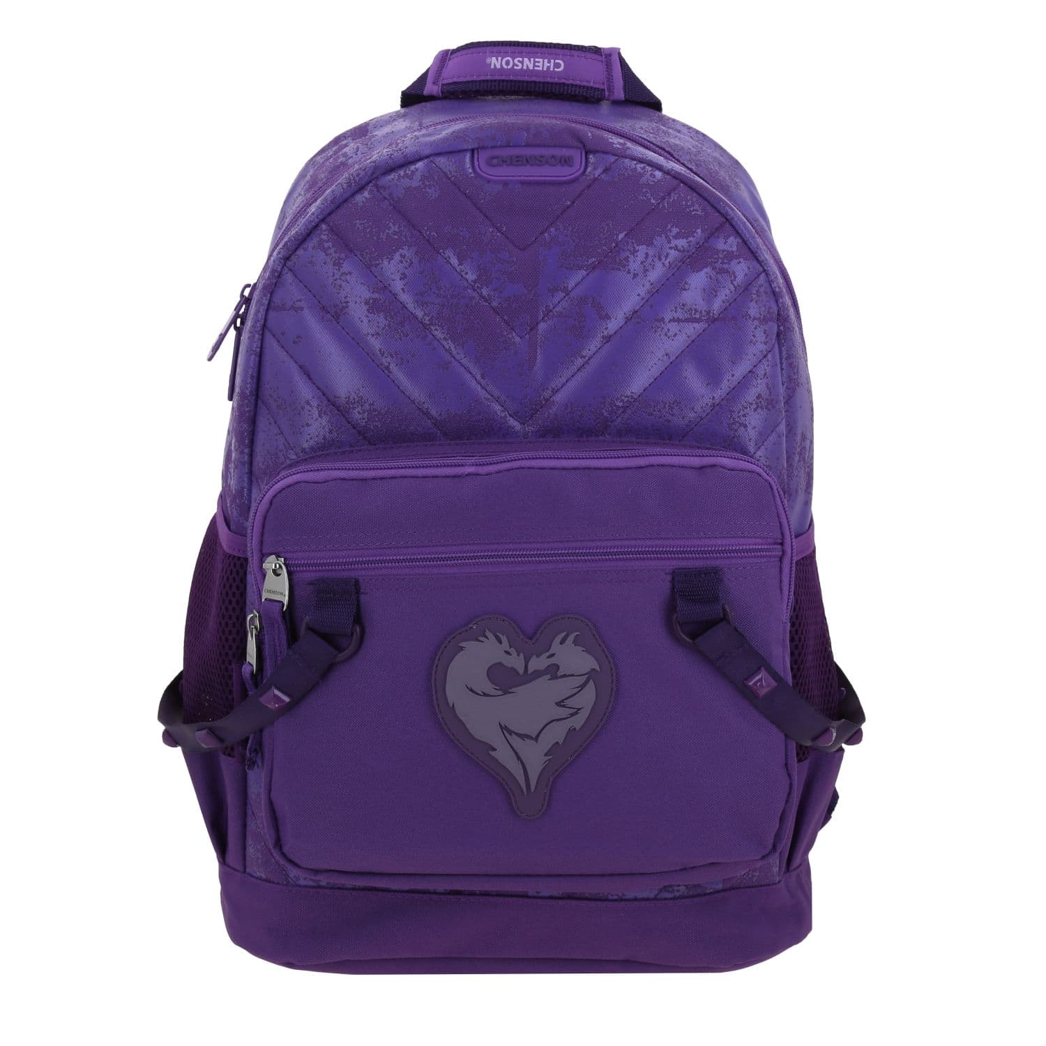 Mochila escolar para niña Descendientes by Chenson color uva divertida y segura, modelo DS70316-U