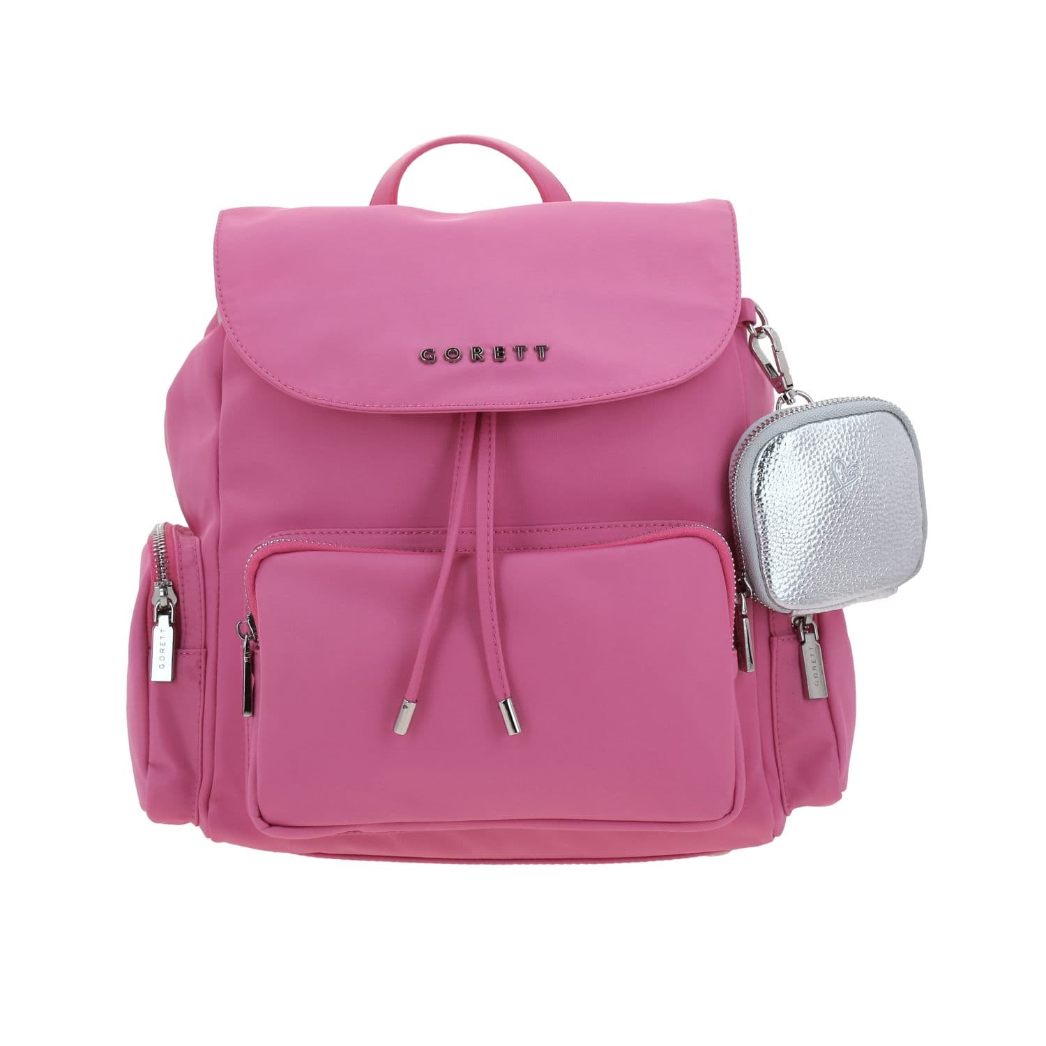 Mochila casual para dama Gorétt by Chenson color rosa con bolsillo frontal, modelo GF25102-P