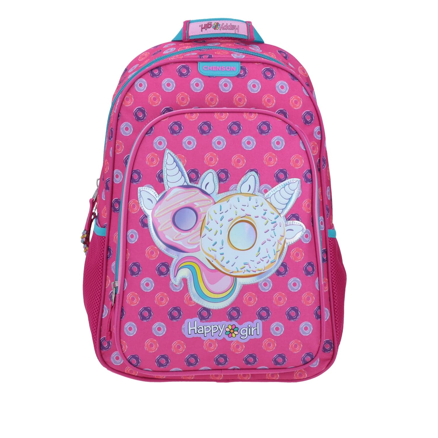 Mochila escolar para niña Happy Girl by Chenson rosa con amplio compartimento, modelo HG64397-P
