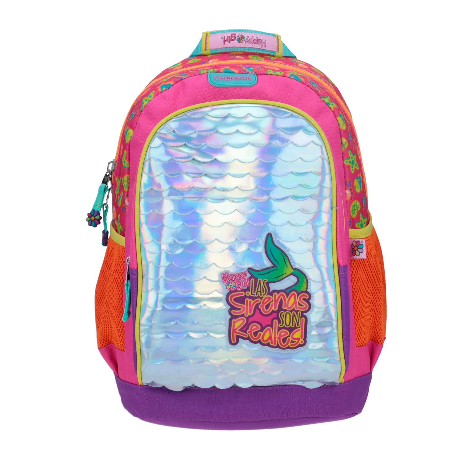 Mochila escolar para niña Happy Girl by Chenson Rosa con bolsillo frontal, modelo HG64400-P