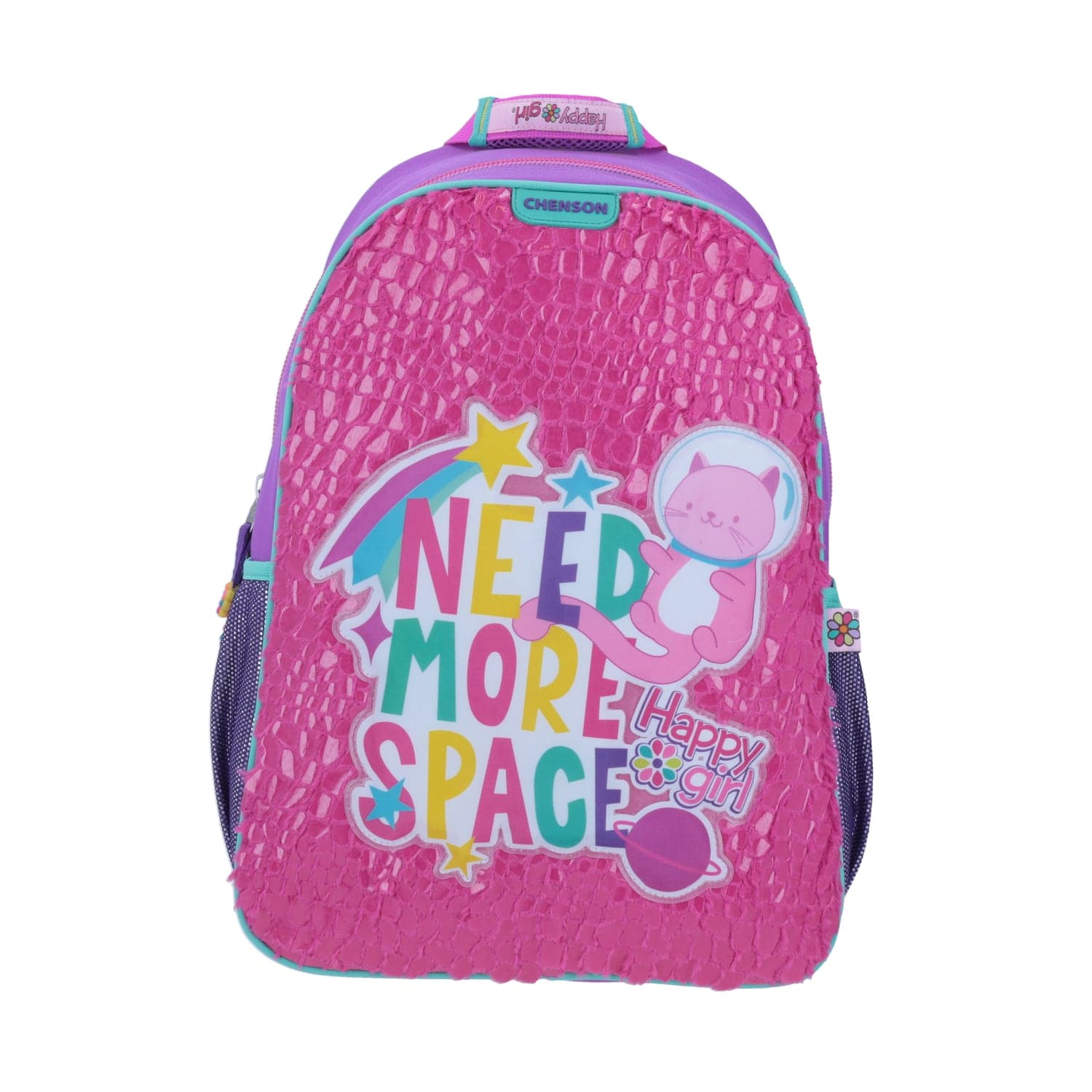 Mochila escolar para niña Happy Girl by Chenson rosa con amplio compartimento, modelo HG64445-P