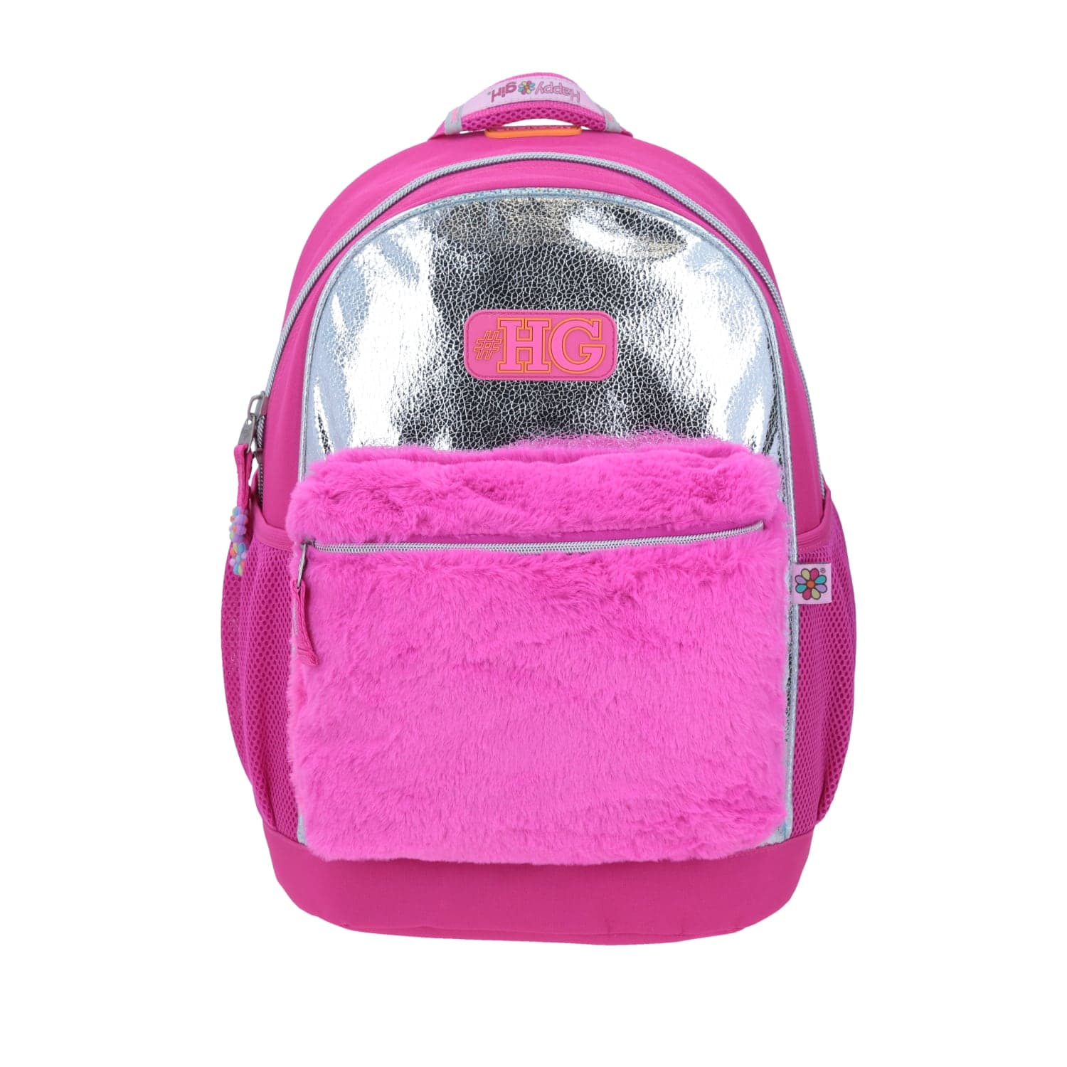 Mochila escolar para niña Happy Girl by Chenson color rosa con bolsillo frontal, modelo HG64475-P