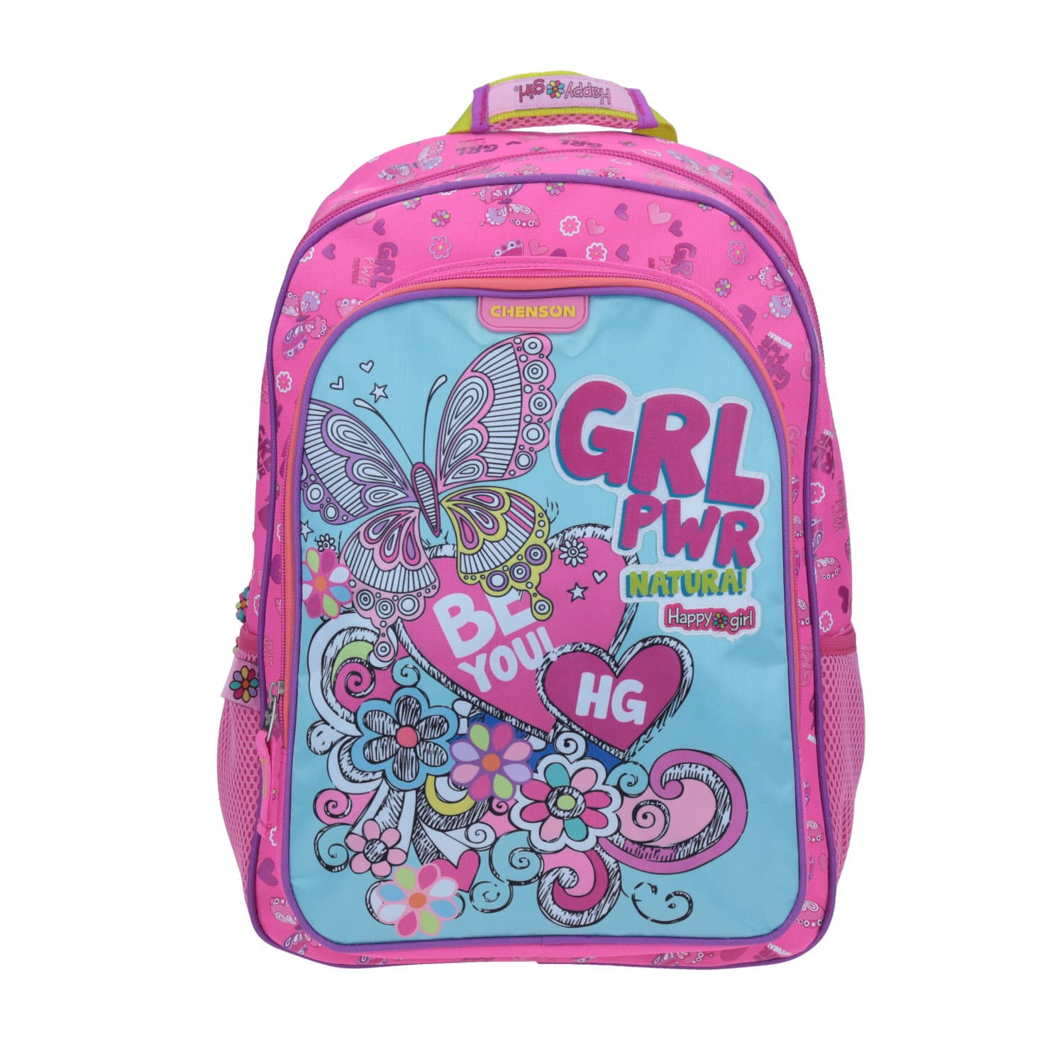 Mochila escolar para niña Happy Girl by Chenson color rosa con organizador, modelo HG64704-P
