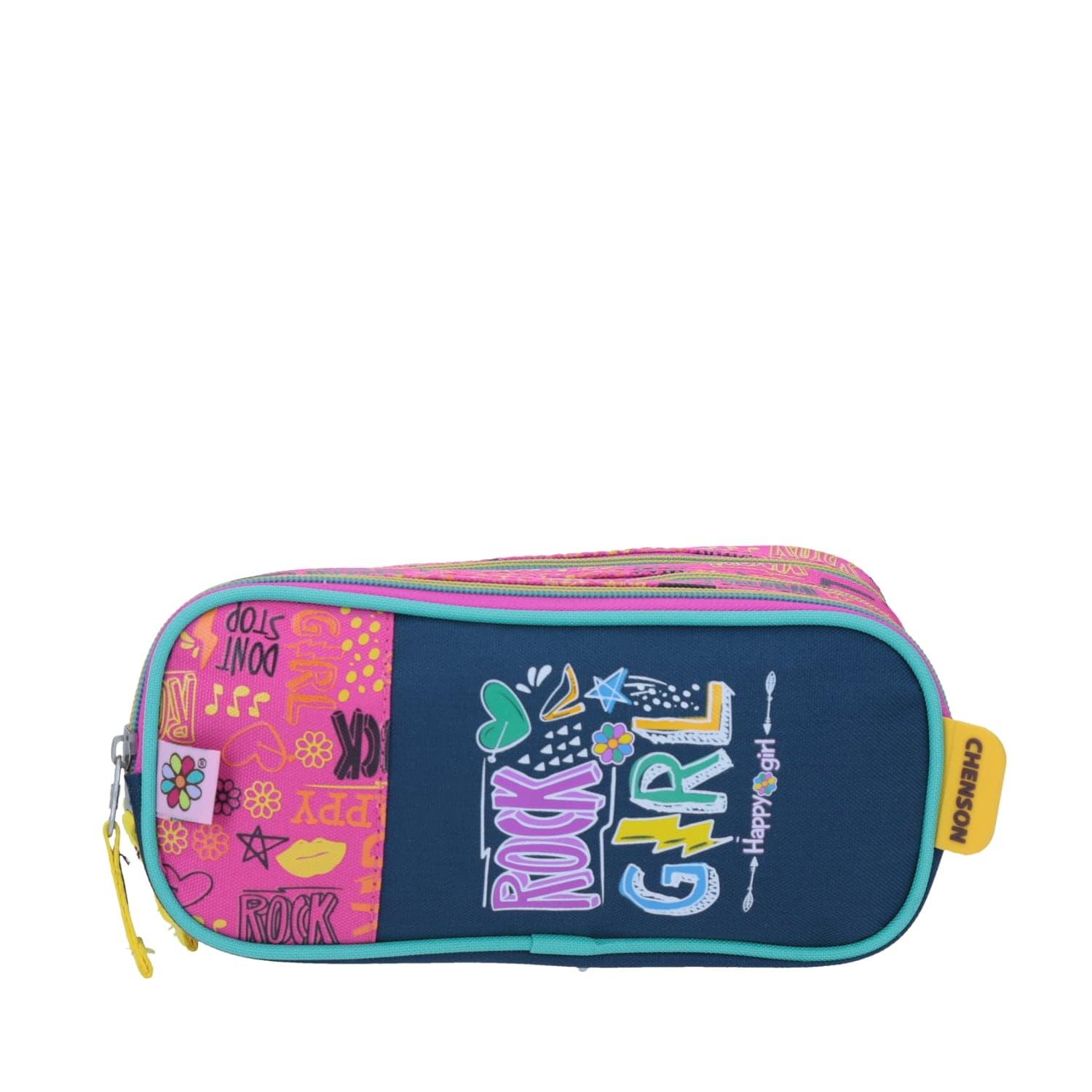 Lapicera escolar Happy Girl by Chenson azul para niña con triple compartimento, modelo HG64762-9