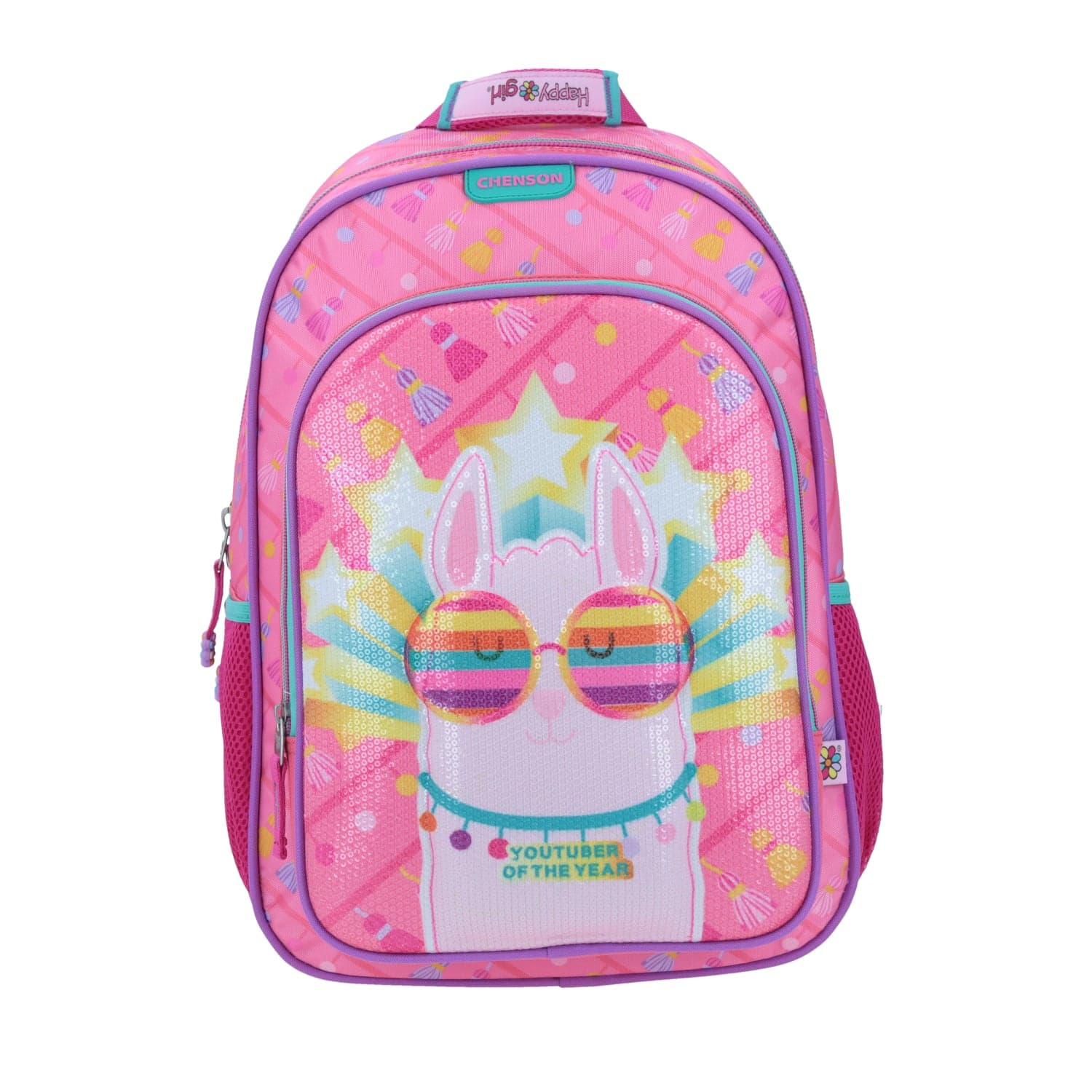 Mochila escolar para niña Happy Girl by Chenson rosa con porta tablet, modelo HG65418-P