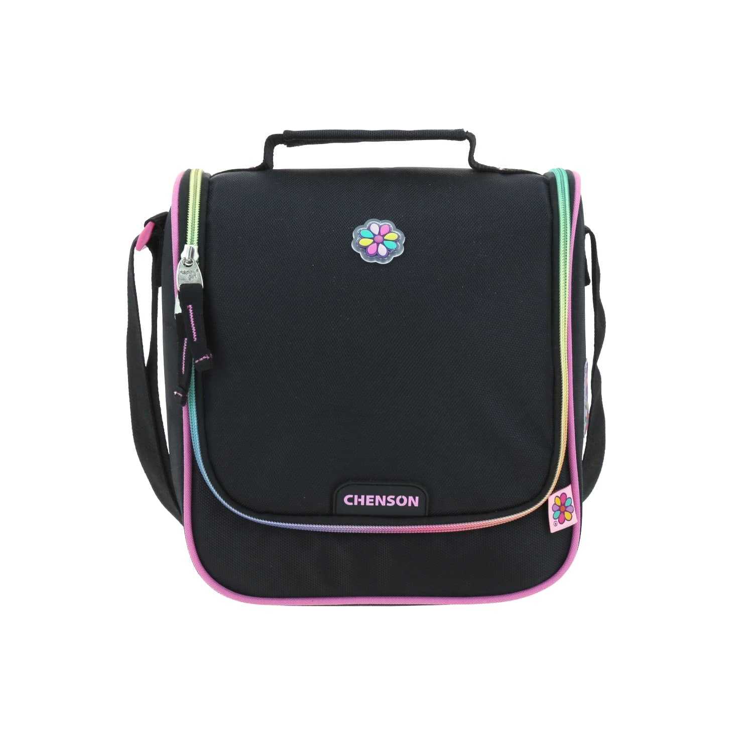 Lonchera escolar térmica Happy Girl by Chenson negra para niña, modelo HG65958-3