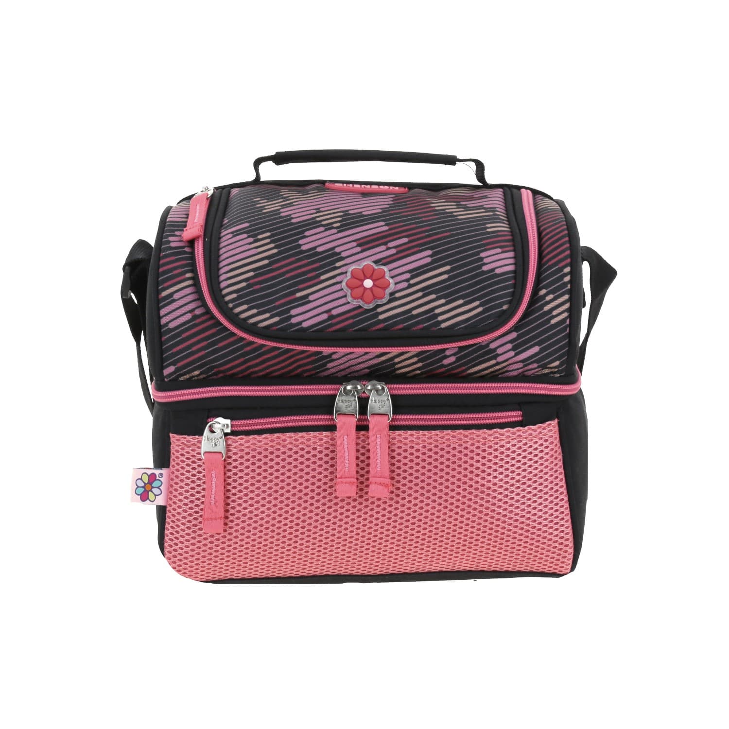 Lonchera escolar térmica Happy Girl negra para niña - Doble compartimento, modelo HG65999-3