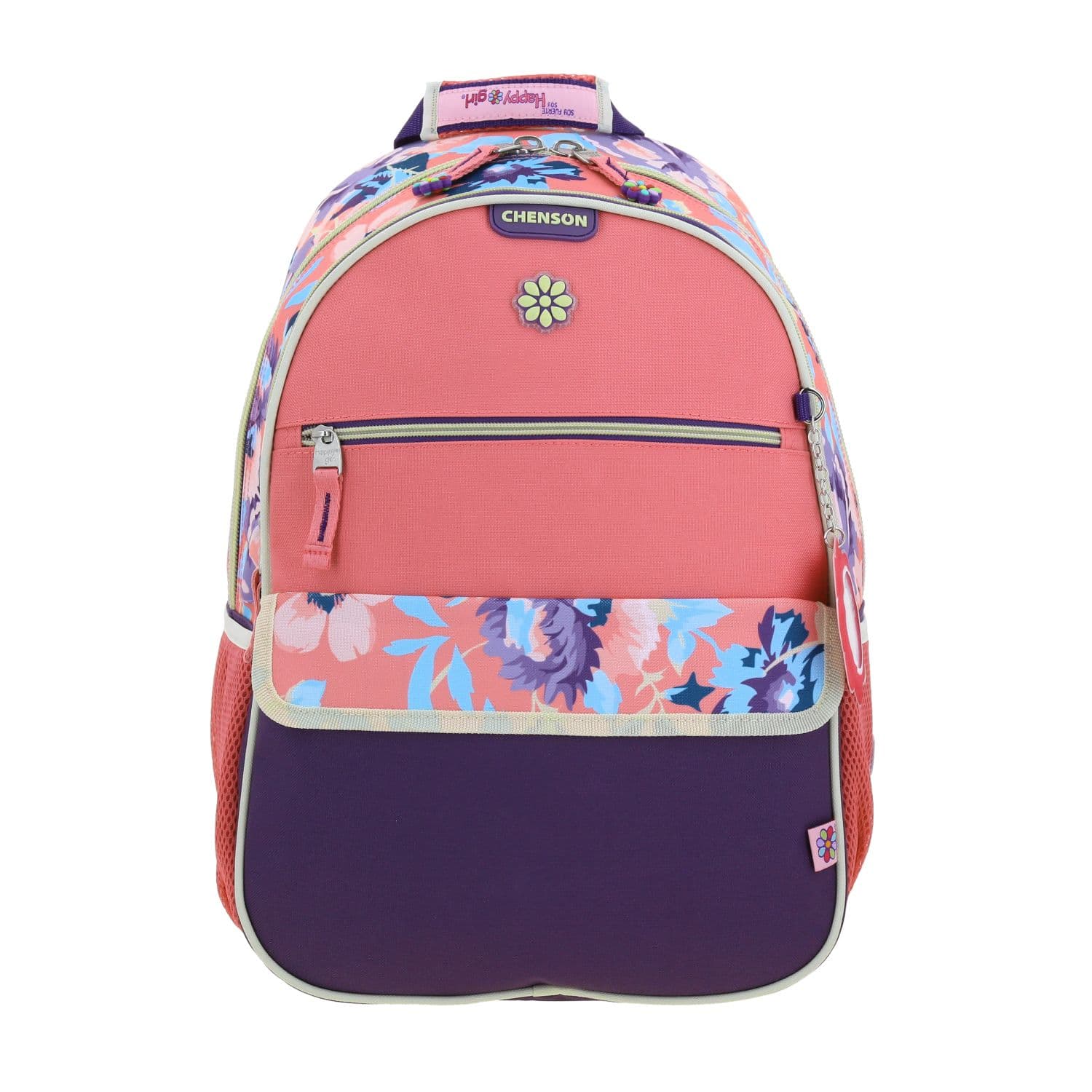 Mochila escolar para niña Happy Girl by Chenson color rosa con cierre, modelo HG66037-P