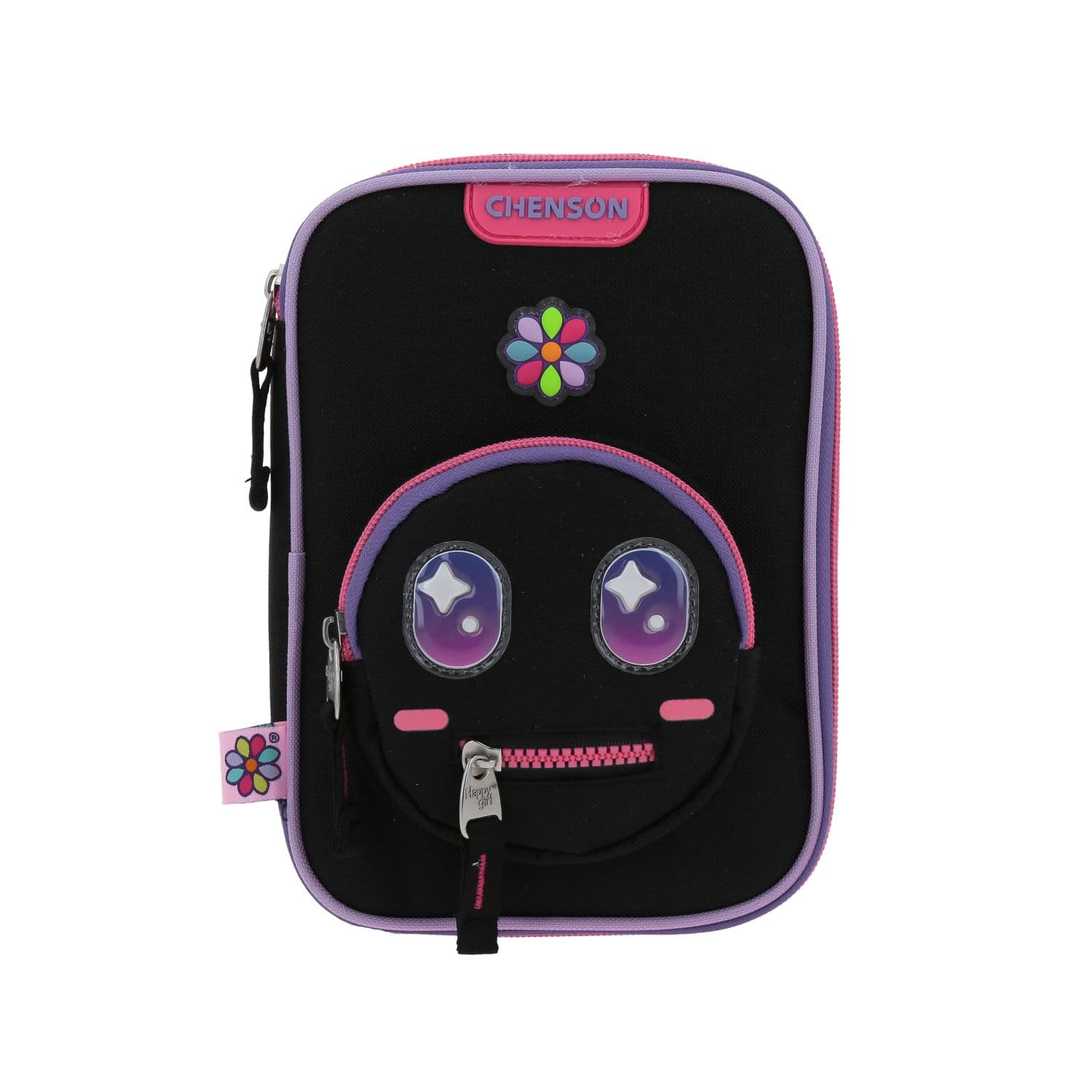 Lapicera escolar Happy Girl by Chenson negra con amplio compartimento, modelo HG66428-3
