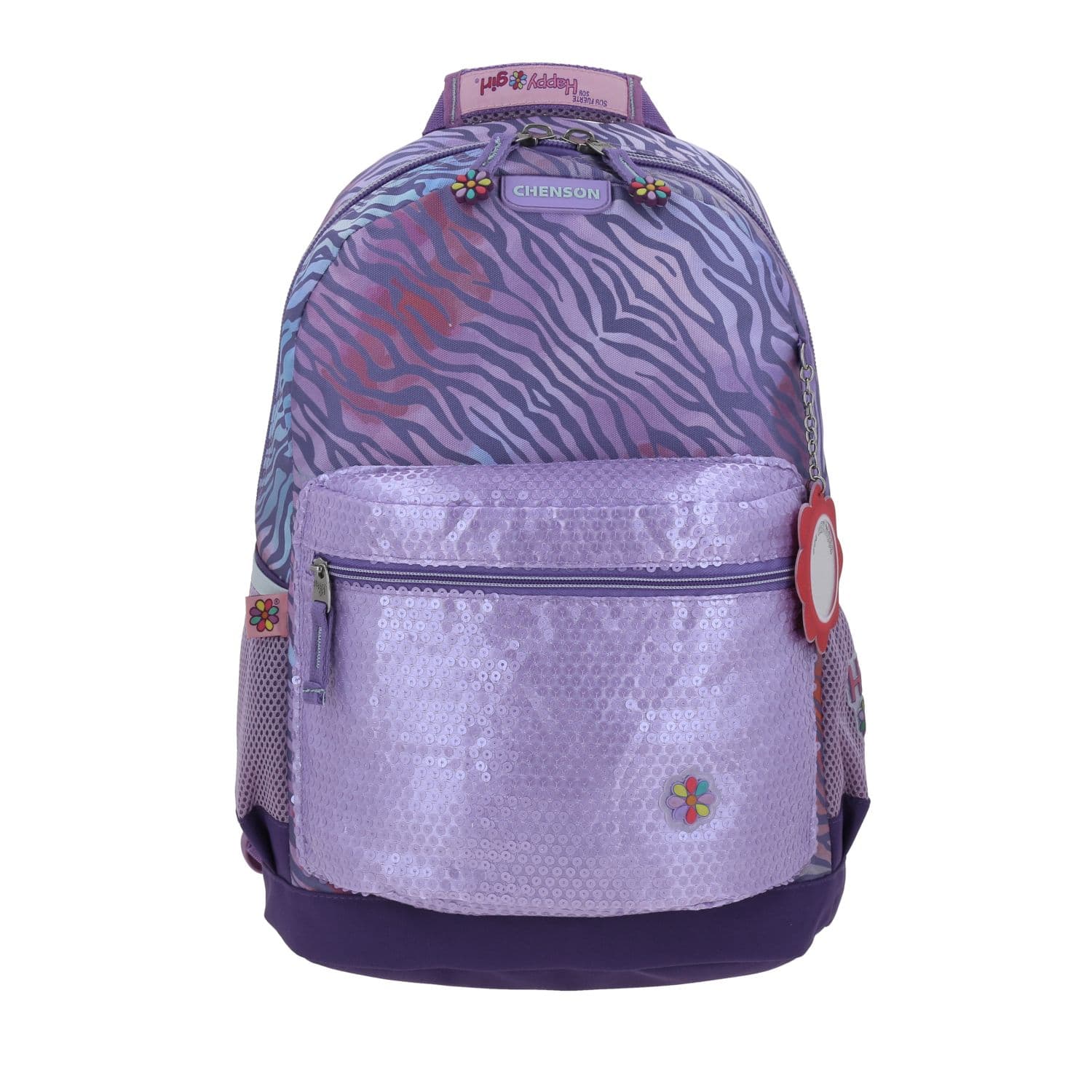 Mochila escolar para niña Happy Girl by Chenson Uva con seguridad y diversión, modelo HG66462-U