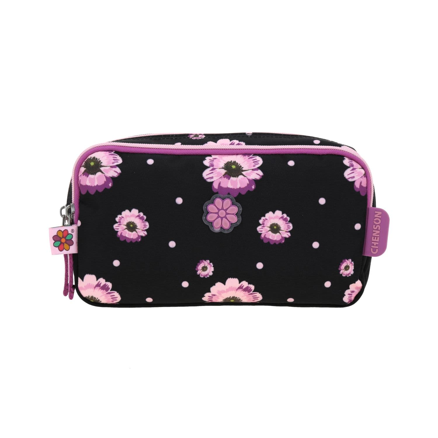 Lapicera escolar para niña Happy Girl by Chenson Negro con doble compartimento, modelo HG66522-3