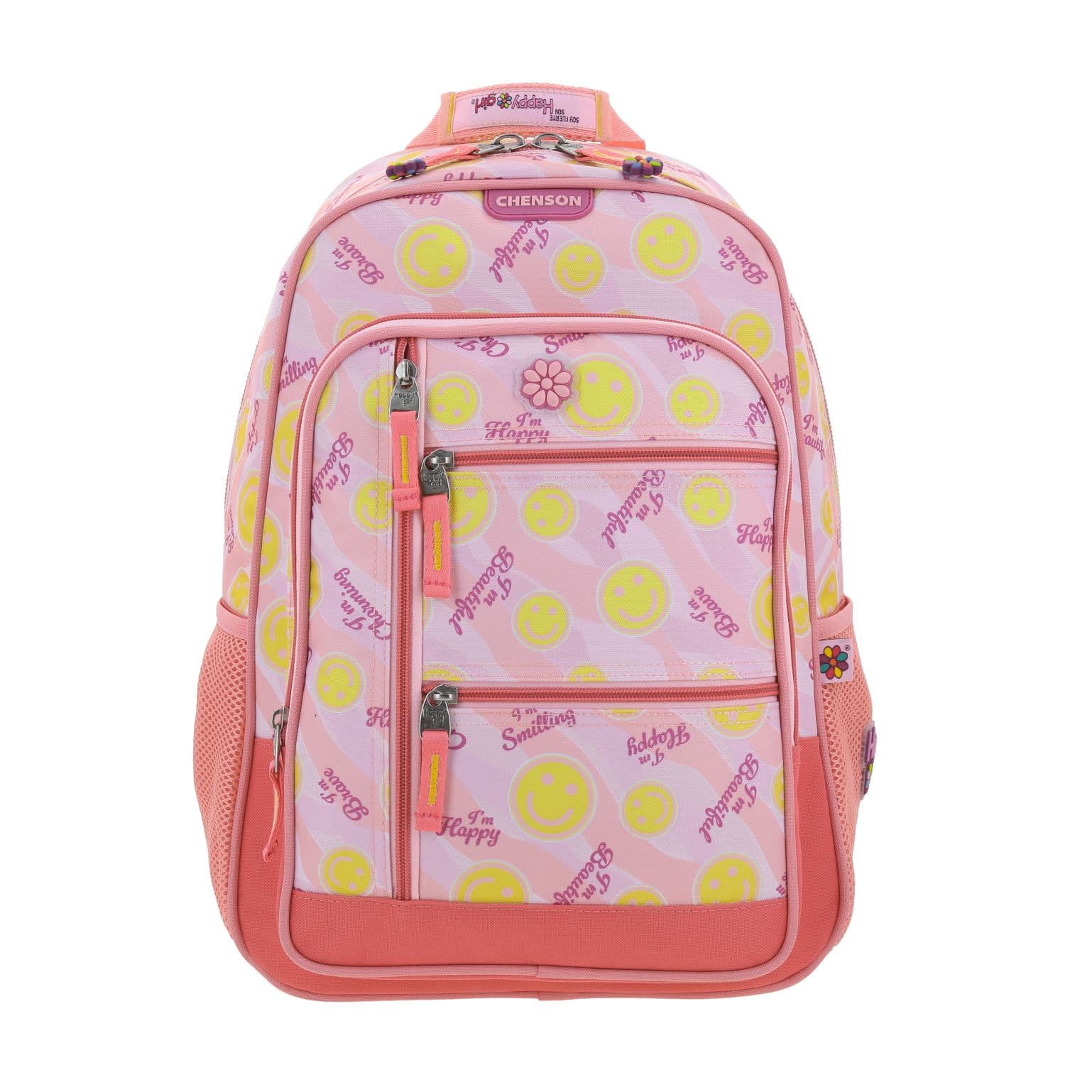 Mochila escolar para niña Happy Girl by Chenson color rosa con compartimentos, modelo HG66524-P