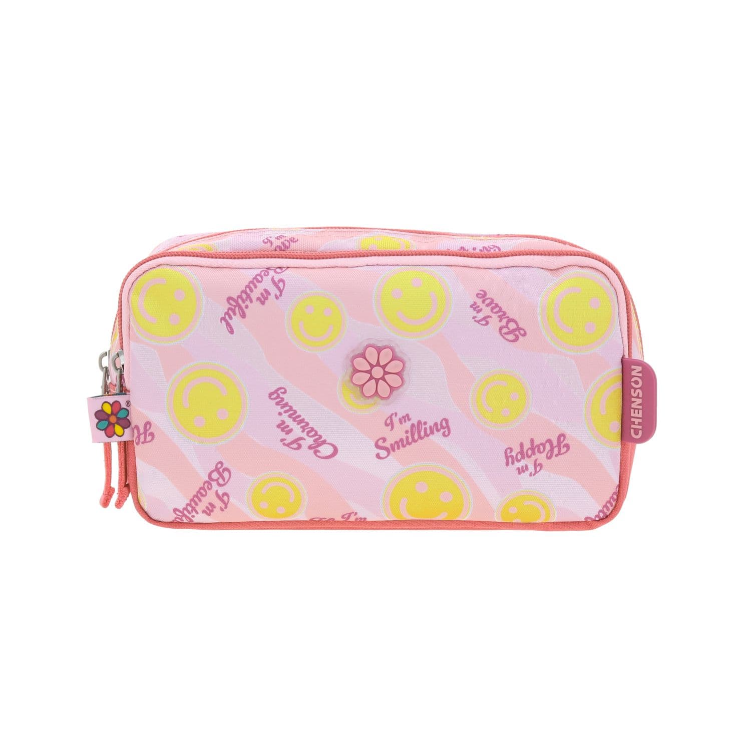 Lapicera escolar para niña Happy Girl by Chenson color rosa con doble compartimento, modelo HG66526-P