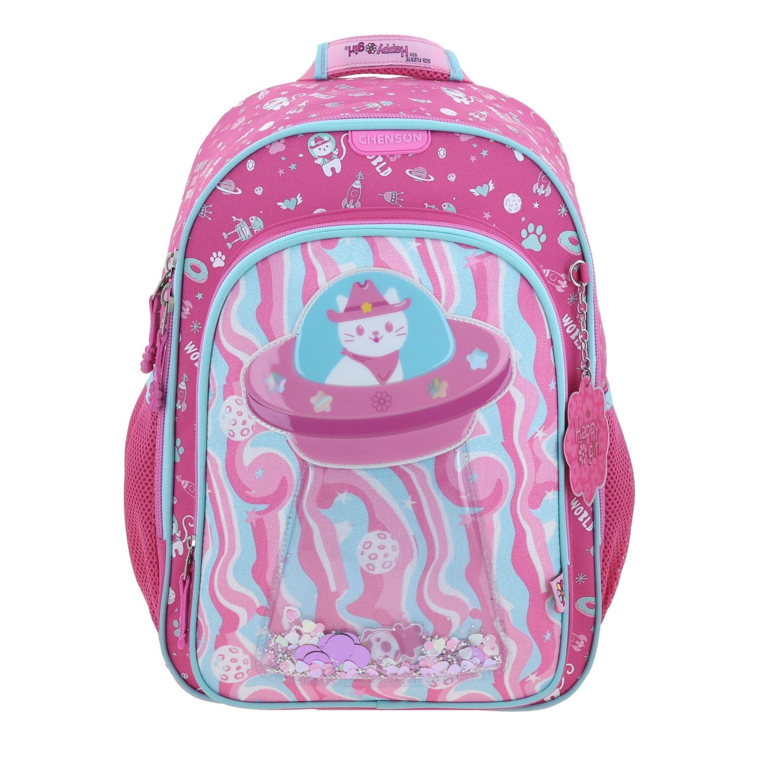 Mochila escolar para niña Happy Girl by Chenson Rosa con amplio compartimento, modelo HG70157-P