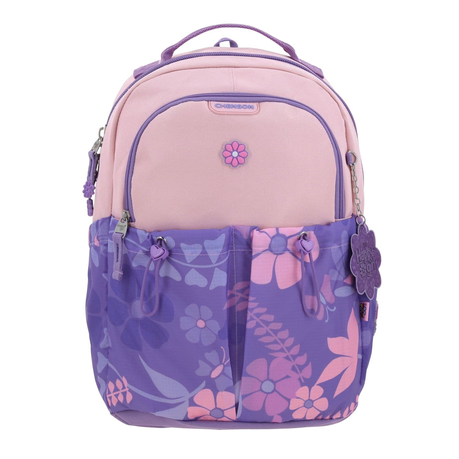 Mochila escolar para niña Happy Girl by Chenson color uva con compartimentos, modelo HG70172-U