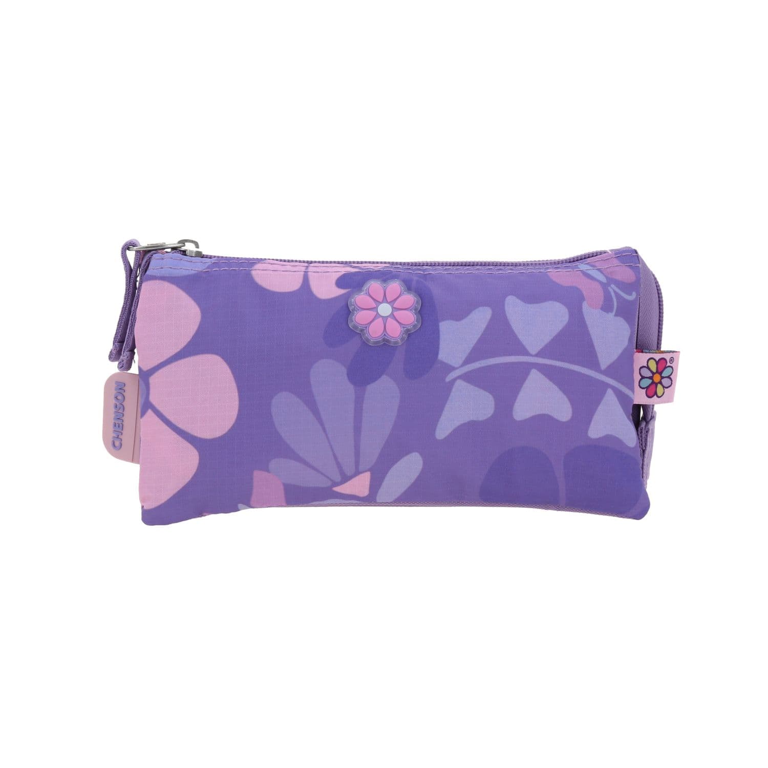 Lapicera escolar para niña Happy Girl by Chenson color uva con triple compartimento, modelo HG70174-U